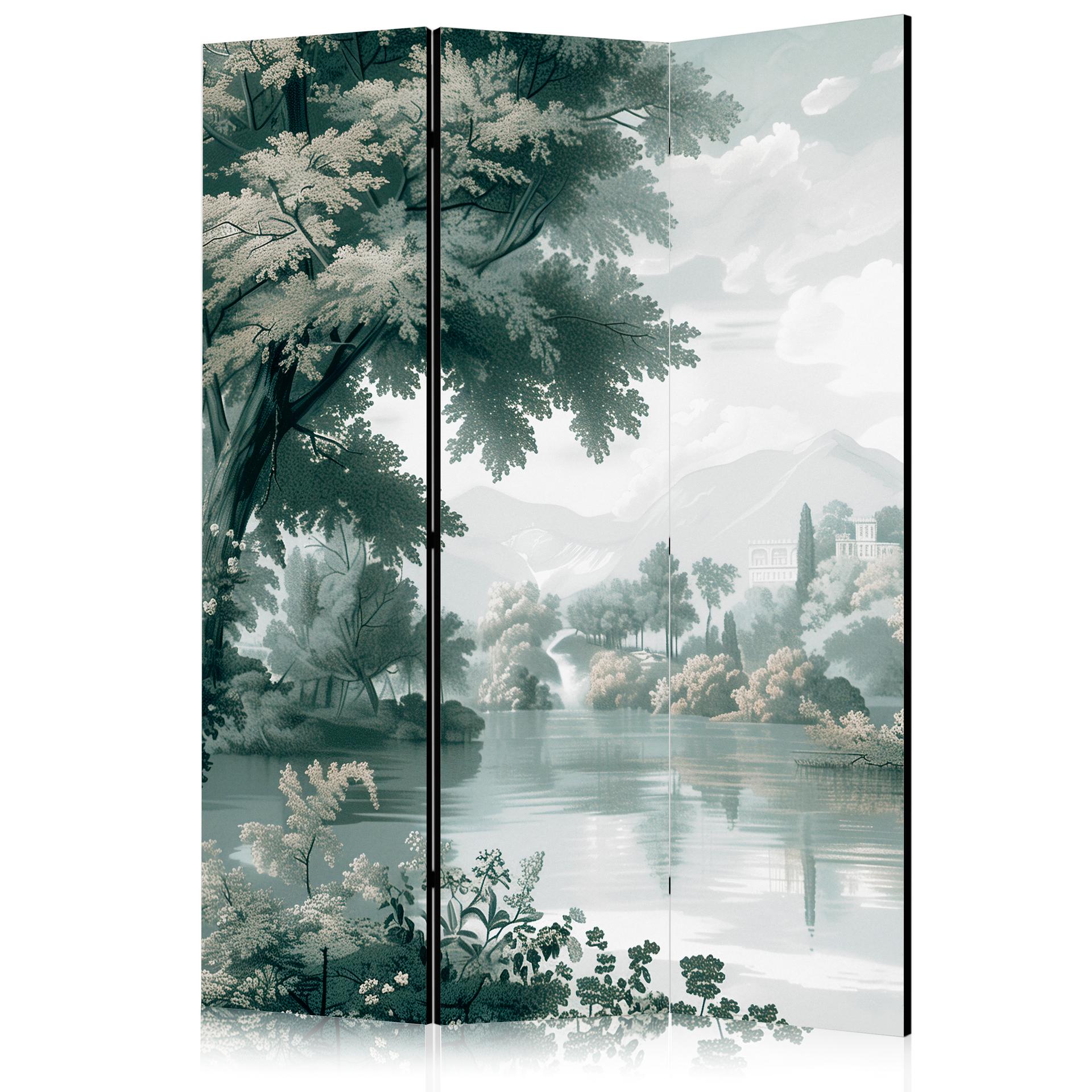 Paravent, Raumteiler freistehend, Trennwand - View of the Park and Lake: Retro Vintage