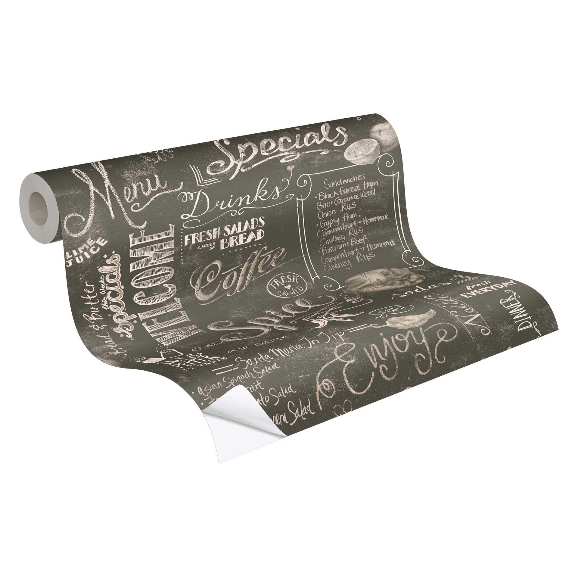 Zelfklevend behang & meubelfolie - schoolbord look met tekst - zwart, wit - rol 840x53 cm