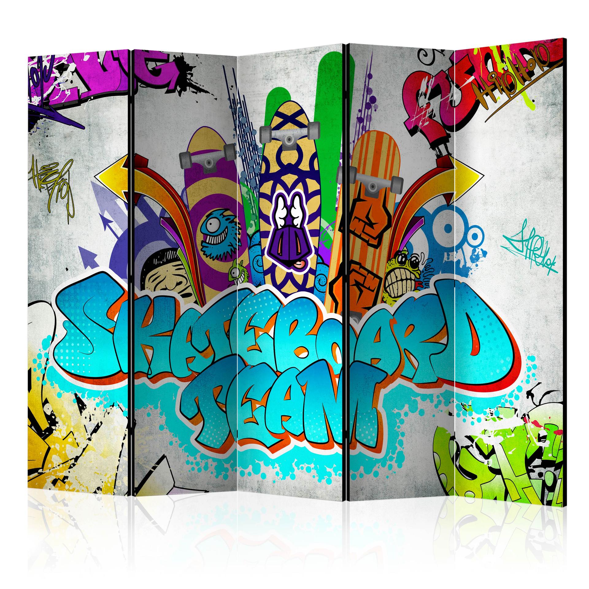 Skærm som rumdeler - Skateboardhold , 5-delt - 225x172 cm