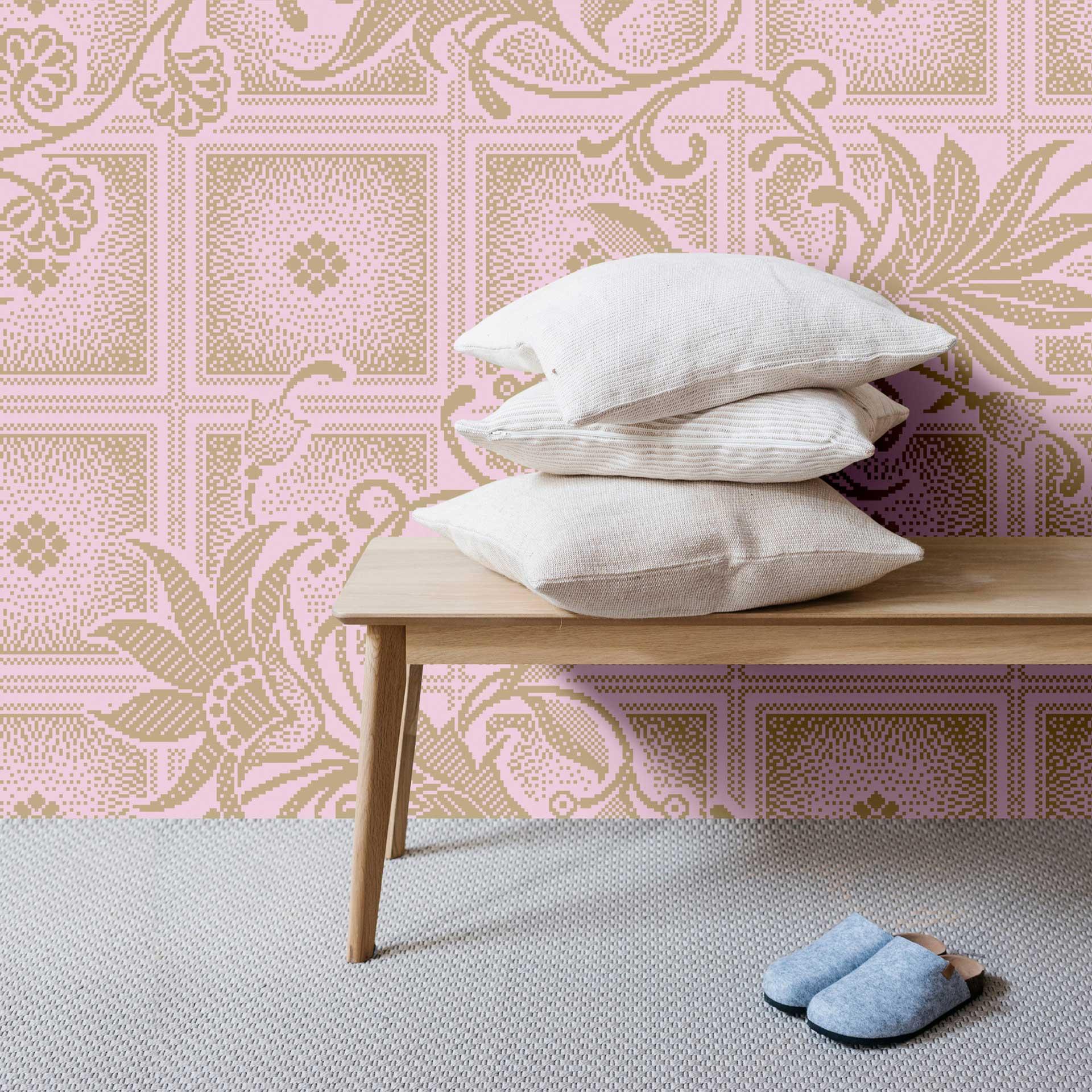 Fototapet i barokstil med ornamenter i mørk rosa - non-woven tapet