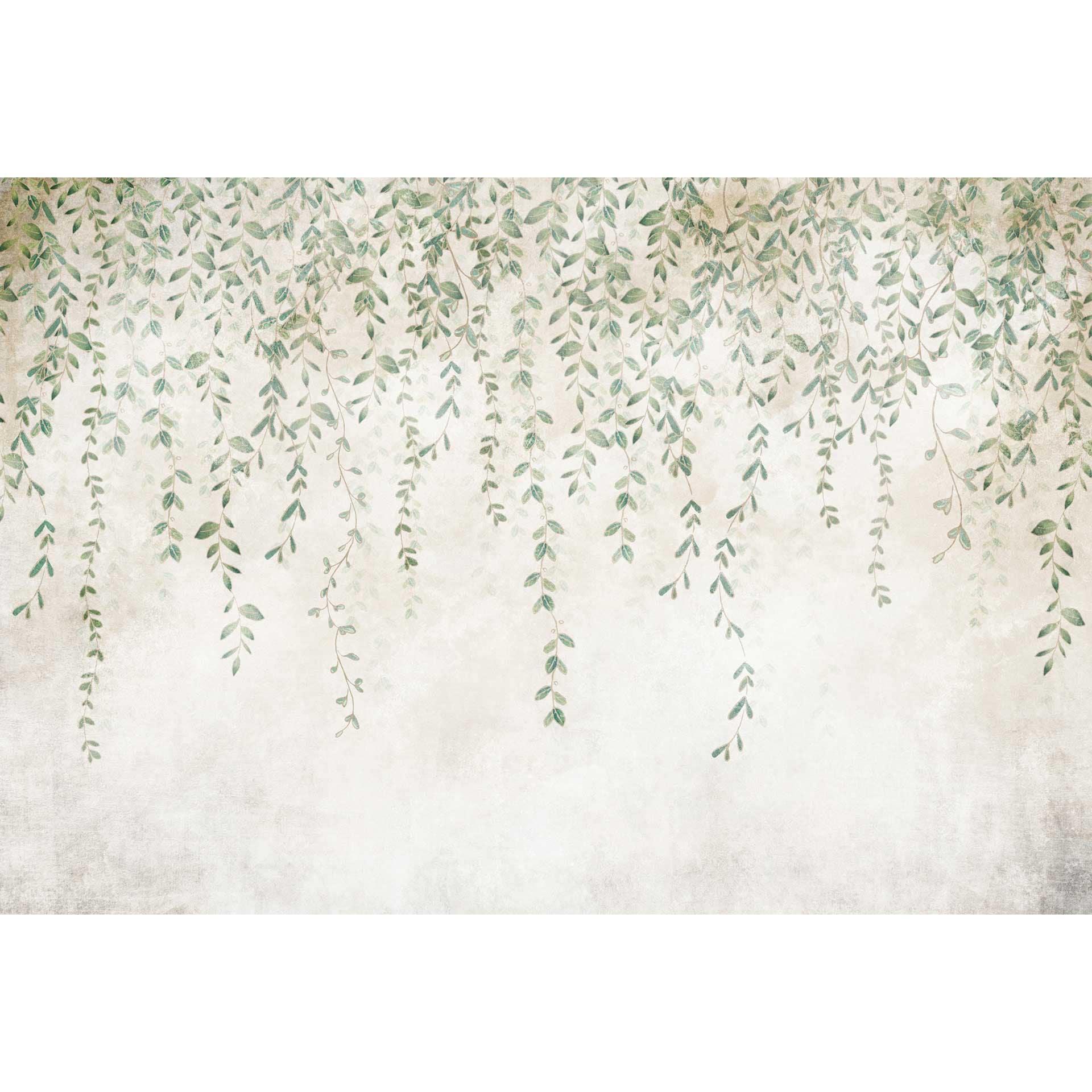 Hangend tuin behang - vliesbehang met bladranken in pastelkleuren