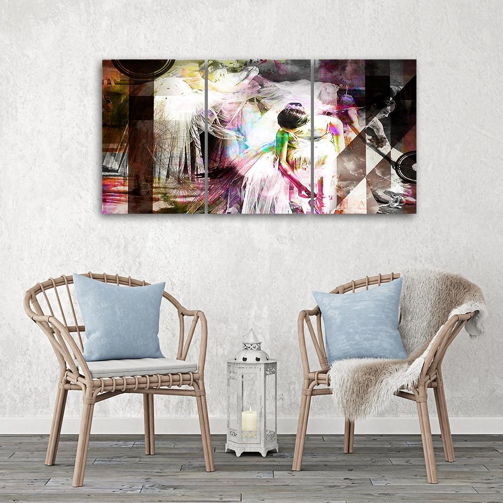 3 dele lærredstryk, feminin pastel