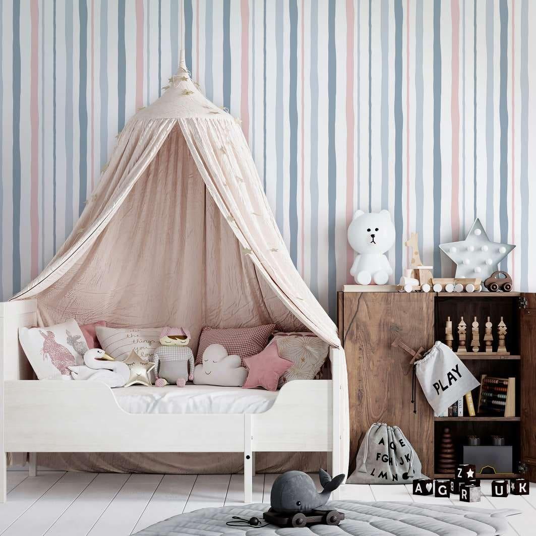 kinderbehang, vliesbehang met illustratie Kids Walls wit, grijs, roze