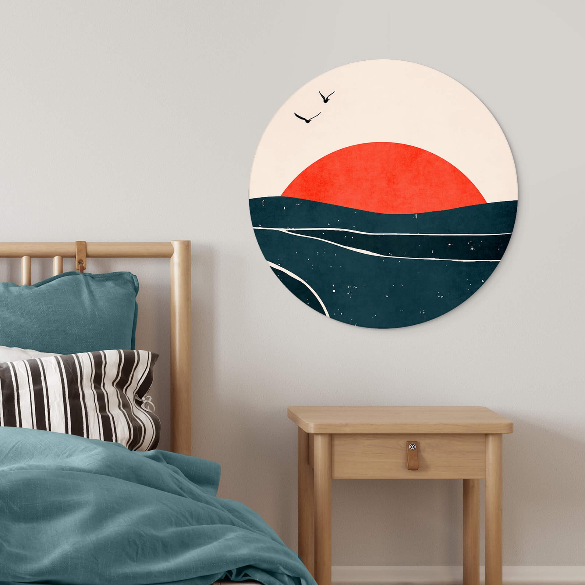 Vægcirkel Kubistika - Sunset and Birds – print på aluminium (Alu-Dibond)