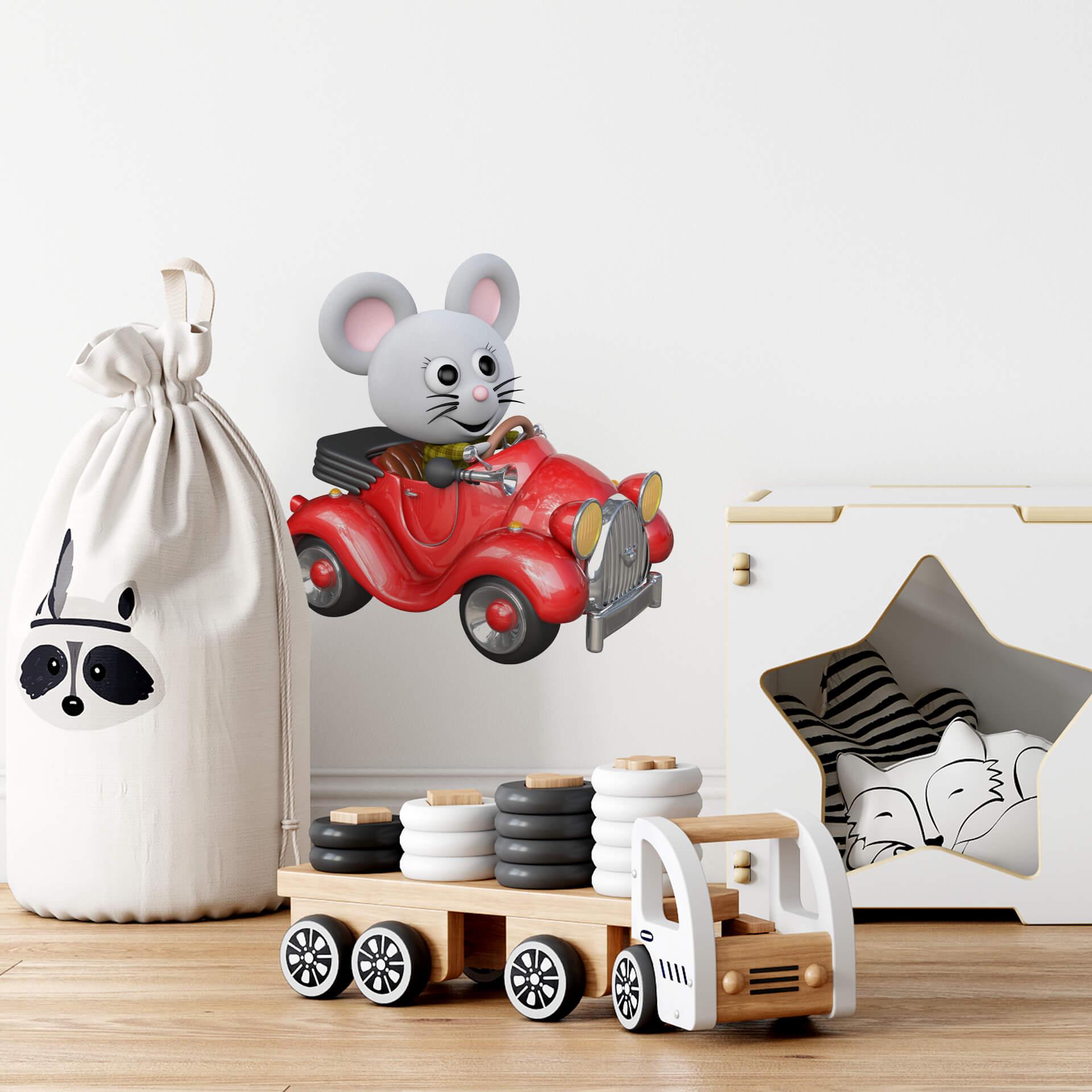 Wallsticker - Agullo - Mus i rød bil