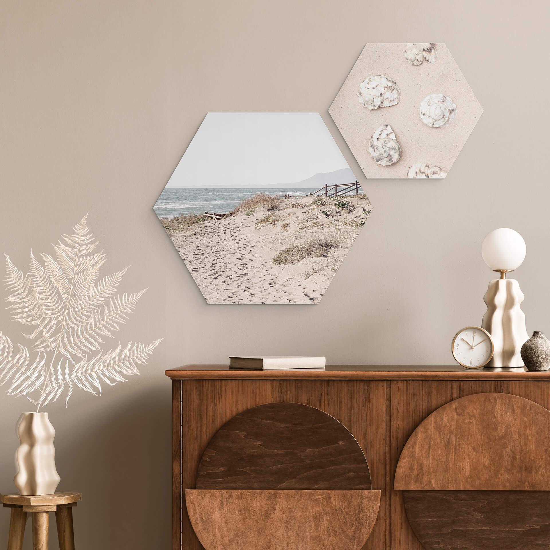 Hexagon Wandbild 1X Studio - Strandaufgang an den Dünen - Alu-Dibond