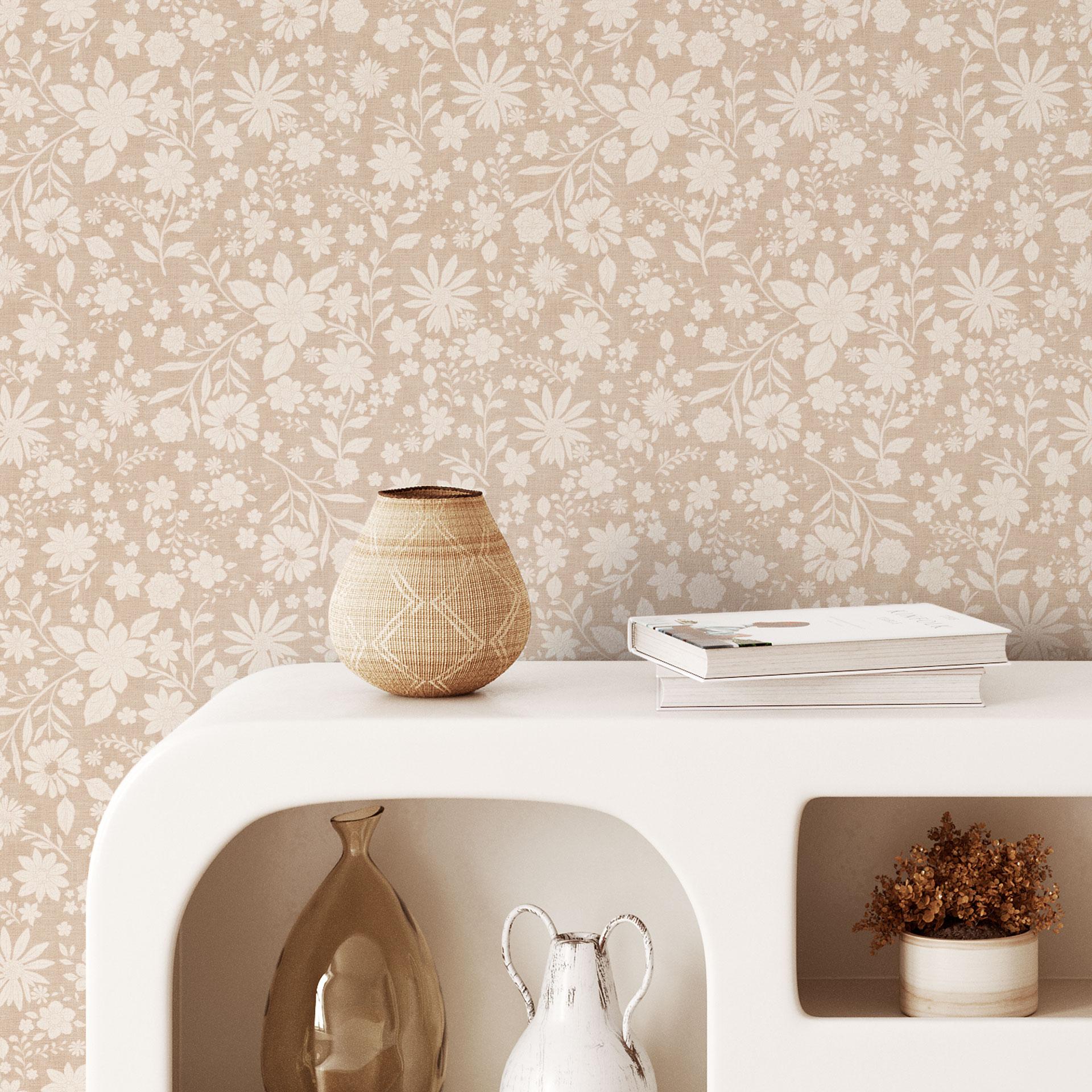 Patroonbehang met linnen look - Bloomery Decor