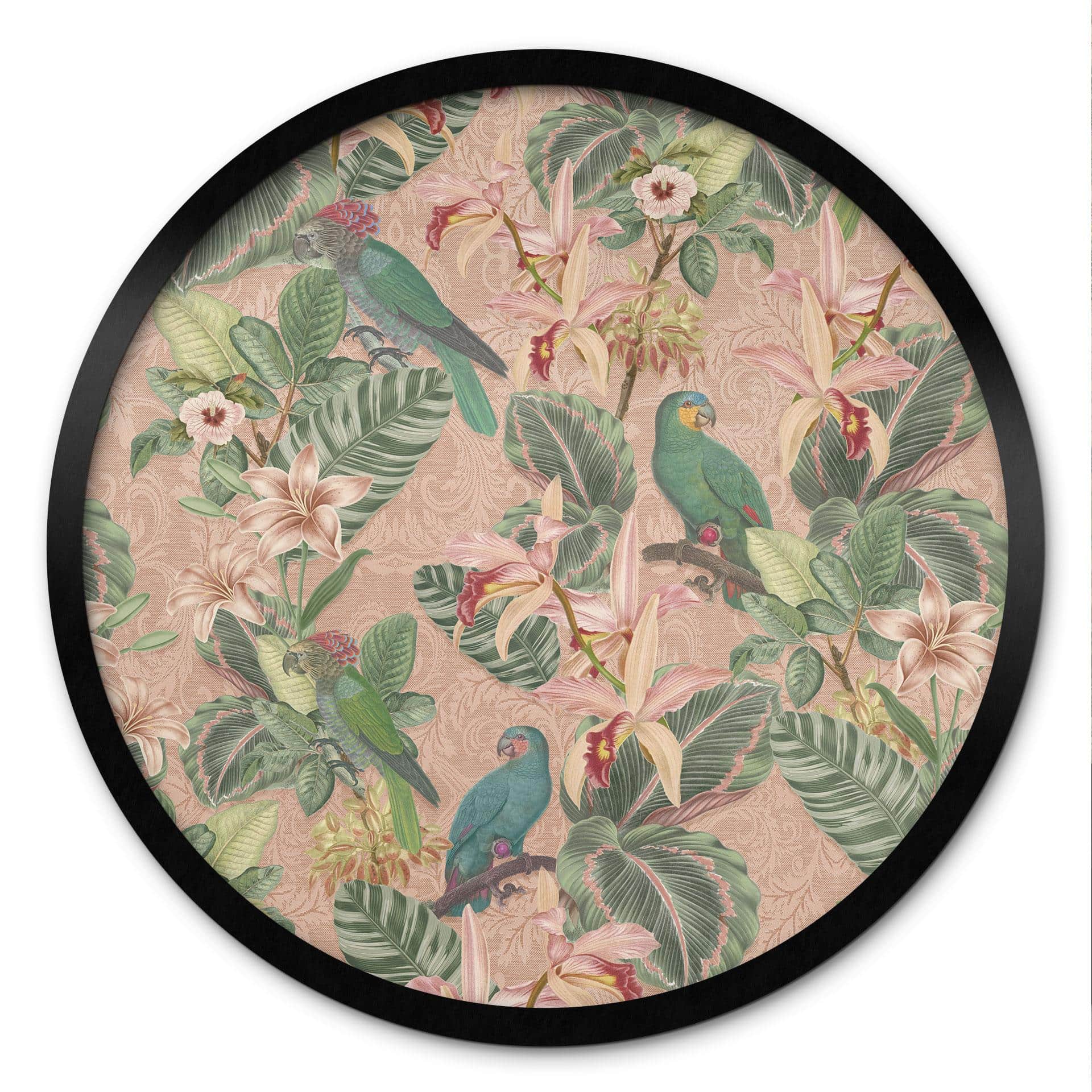 Plakat Jungle med papegøjer Pink - Bloomery Decor - Round