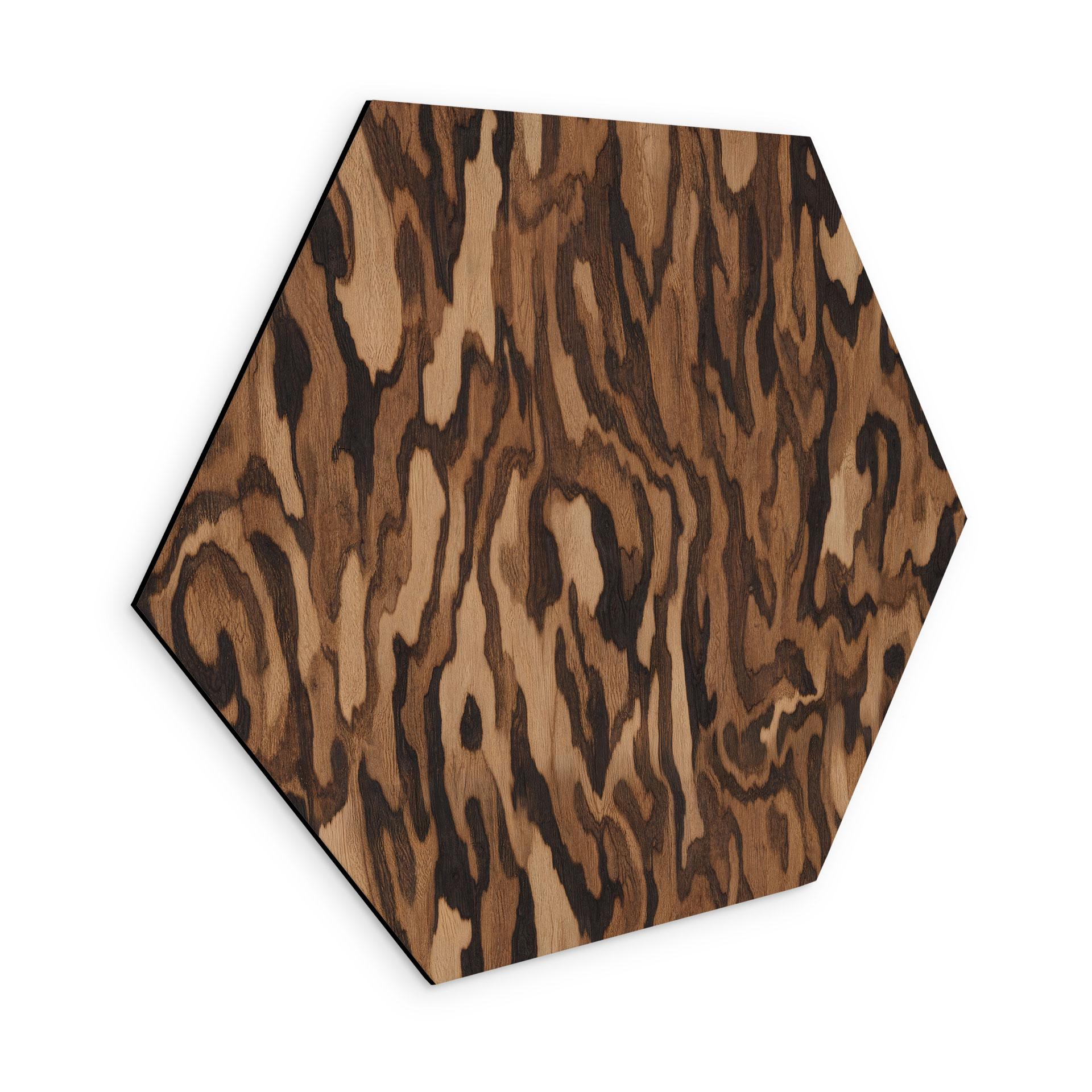 Esagono Stampa per Pareti Ettore Walnut - Venatura del Legno Astratta - Sir Edward x Grigory Gladarev - Alu-Dibond