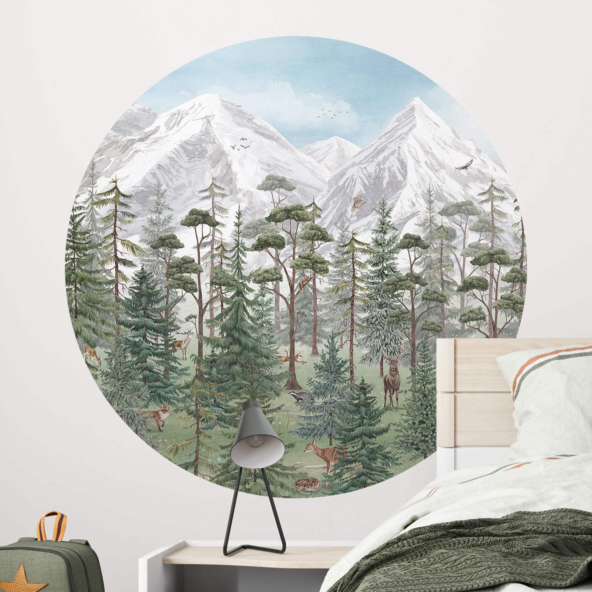 Wallsticker skovens dyr i den grønne alpine skov - Kikki Belle - Rund