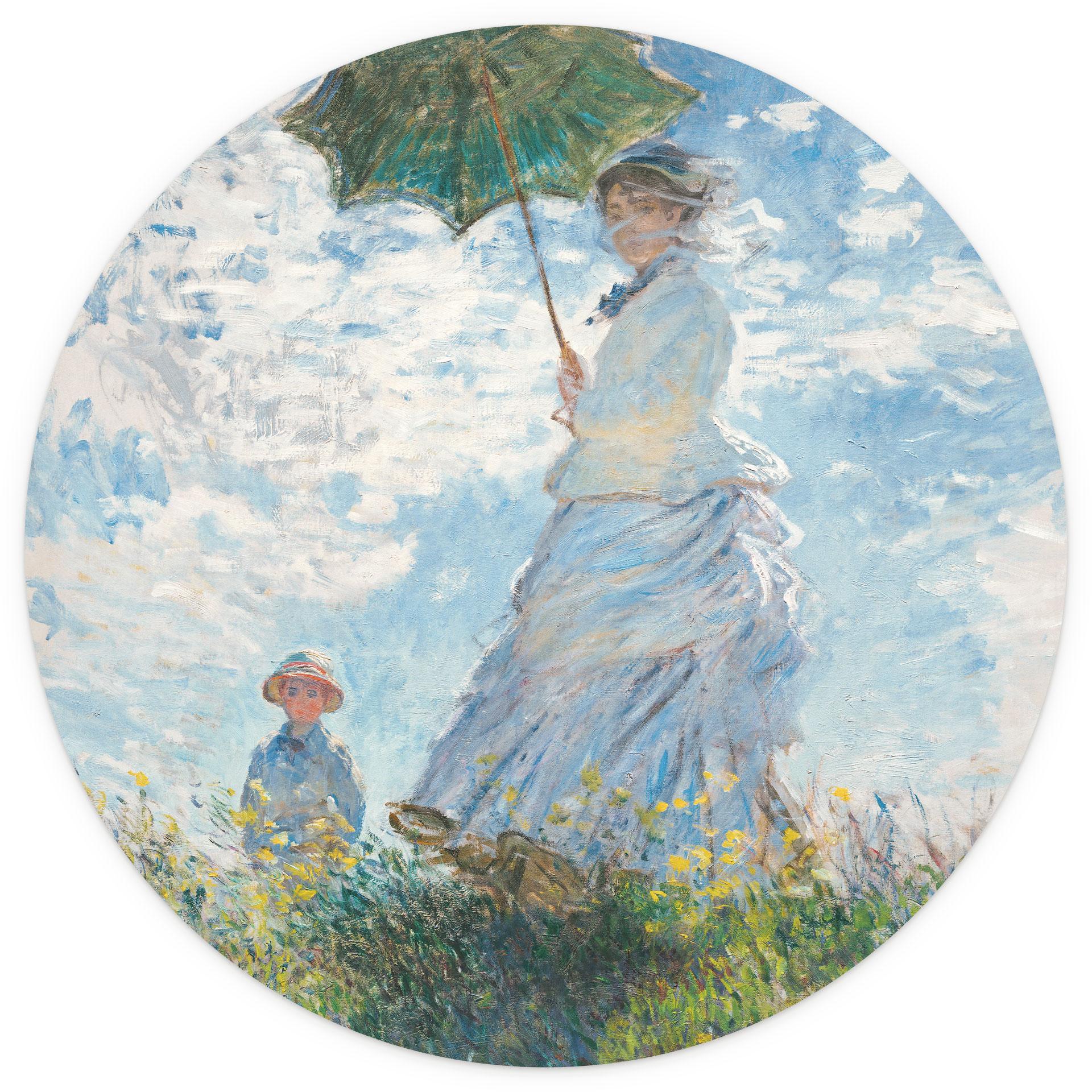 Fotobehang Monet - Vrouw met parasol - Madame Monet en haar zoon - Rond - vliesbehang/zelfklevend vl