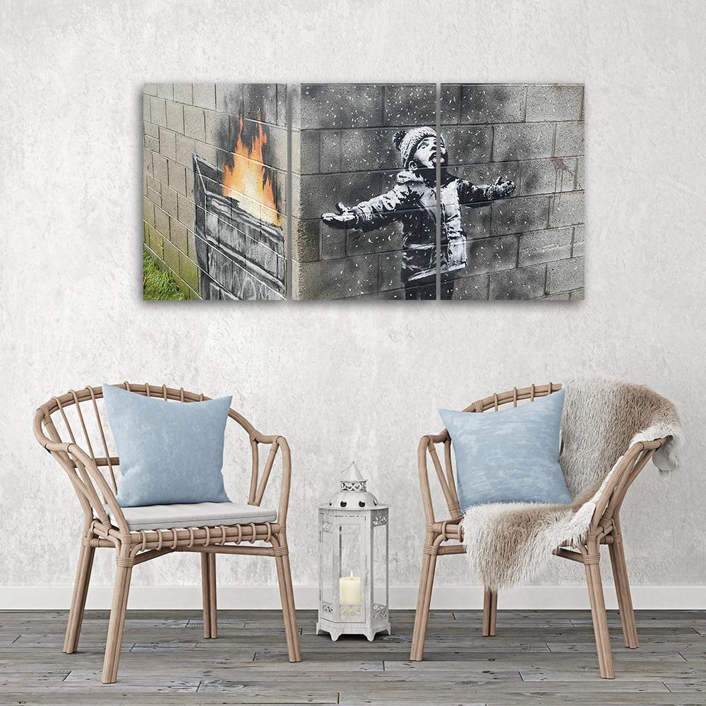 3 stykke lærredstryk, Banksy Smog Boy Street