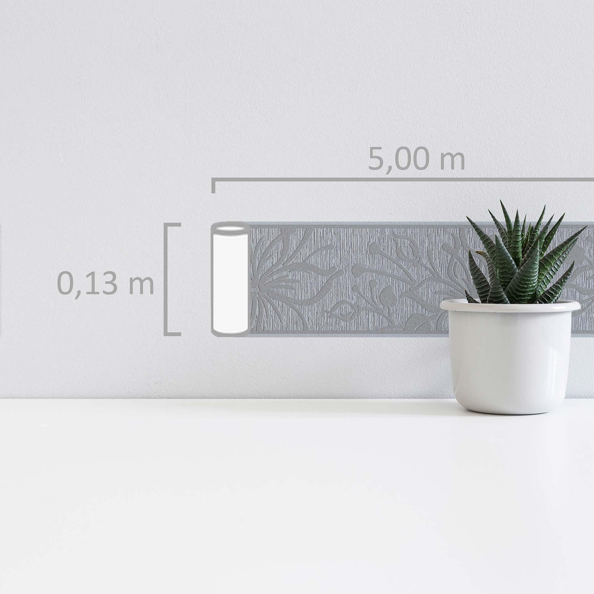 A.S. Création selbstklebende Bordüre Only Borders mit Blumen grau, metallic