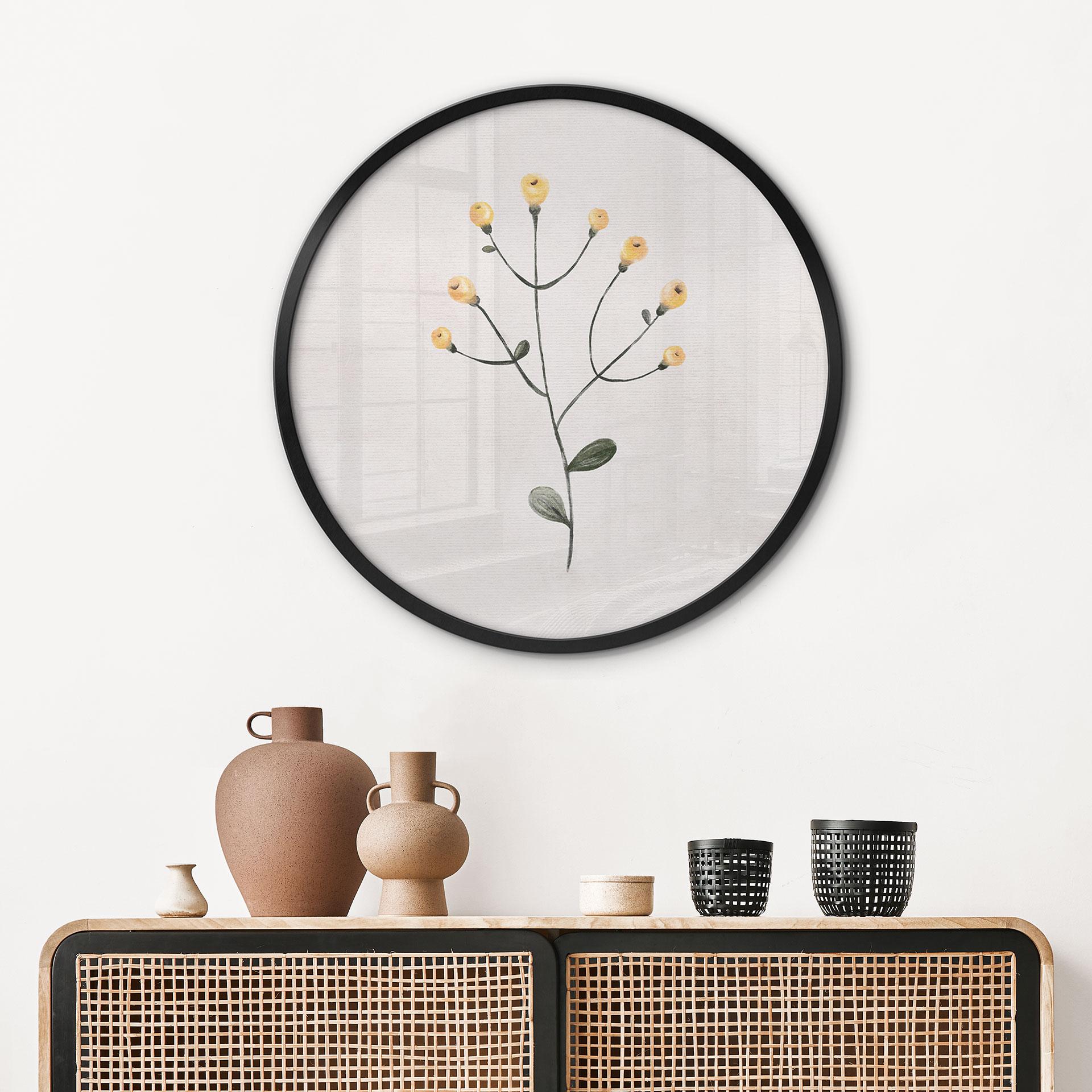 Plakat Delikat plante med gule blomster - Goed Blauw - Rund