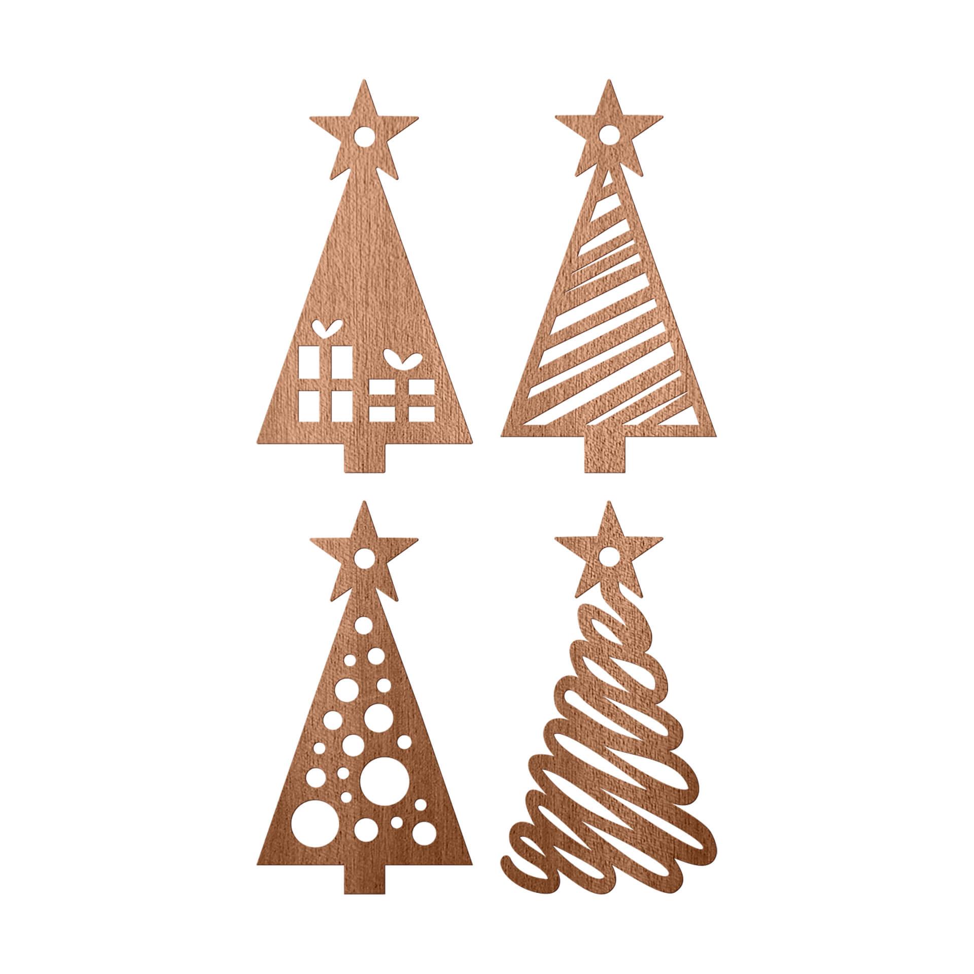 Decoración en madera - Árbol de Navidad con Muestra set de 4 - madera de caoba