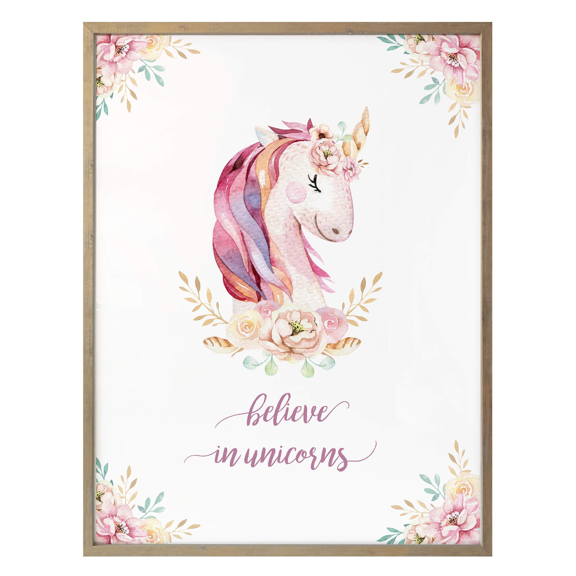 Poster Kvilis - Believe in Unicorns - Enhörning med blommor