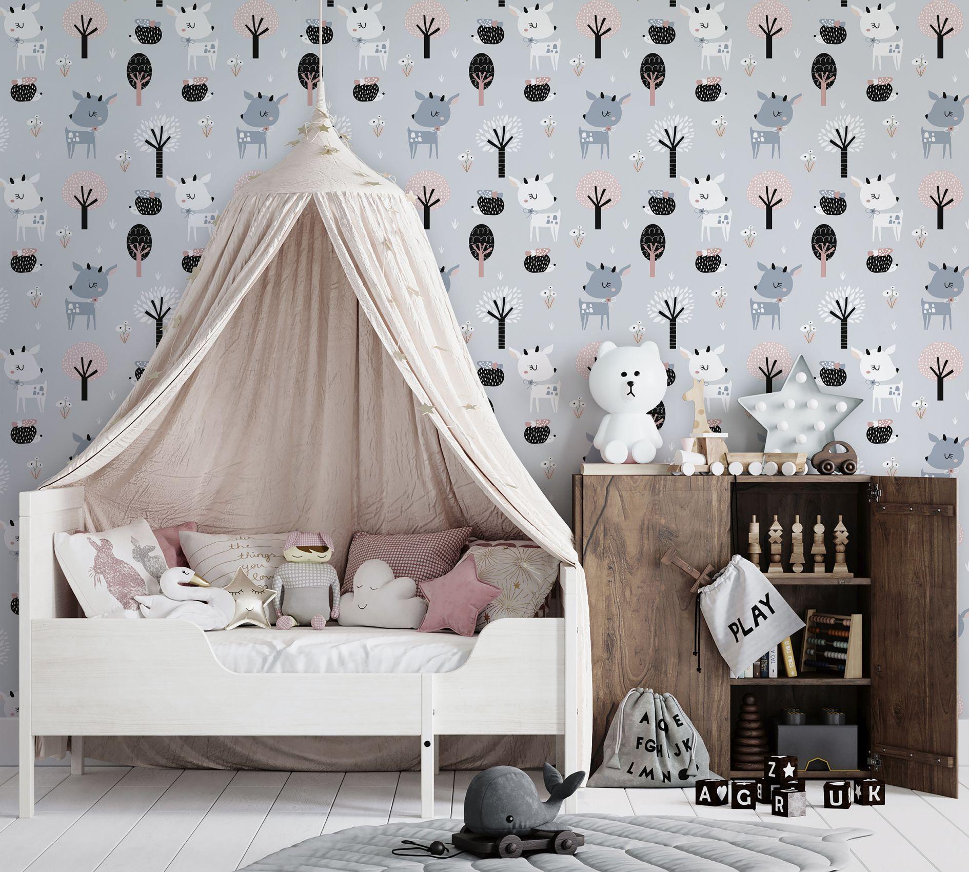Kids wallpaper, vliesbehang met illustratie Kids Walls, grijs, zwart