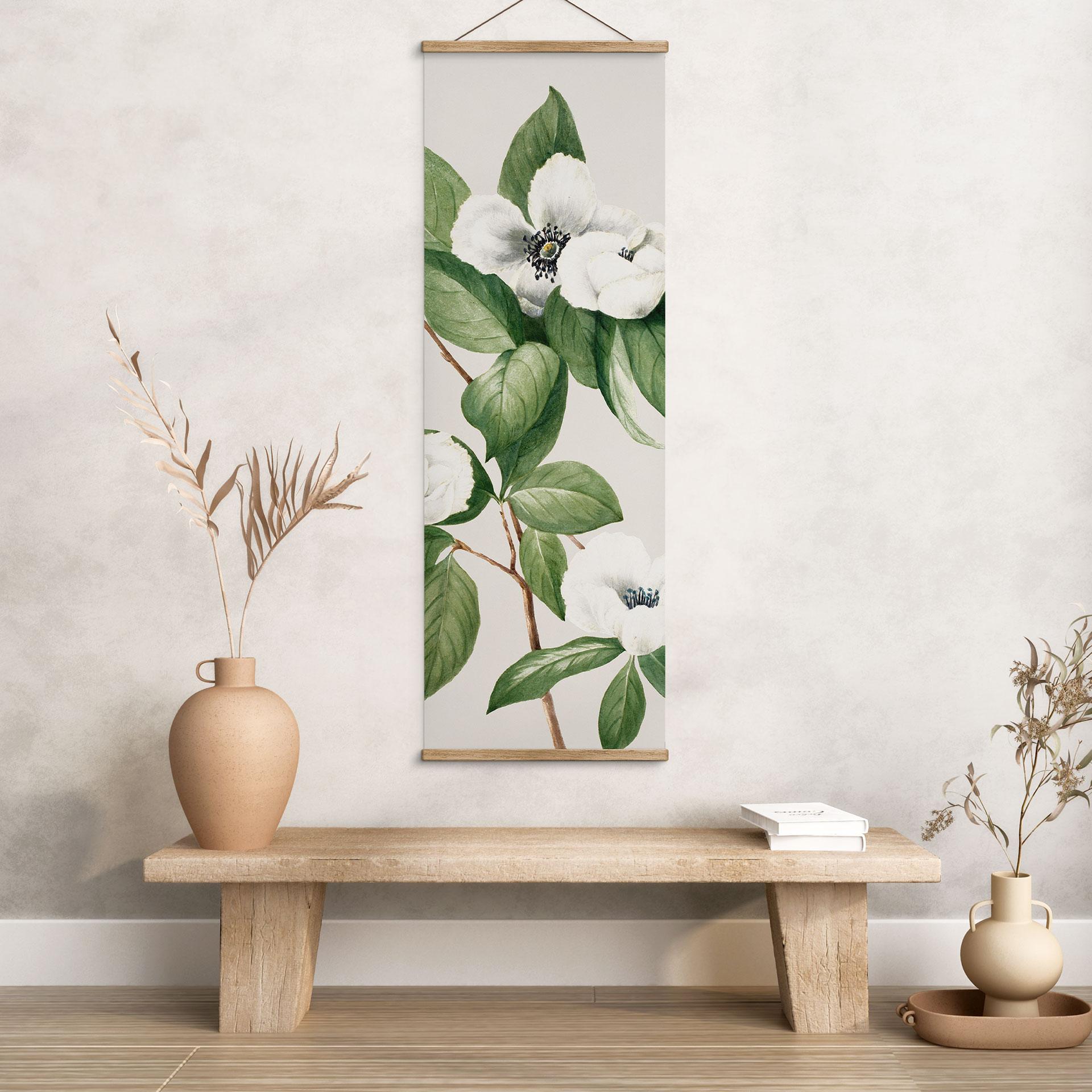 Tekstil plakat botanik illustration af en falsk kamelia - Walcott - Panorama