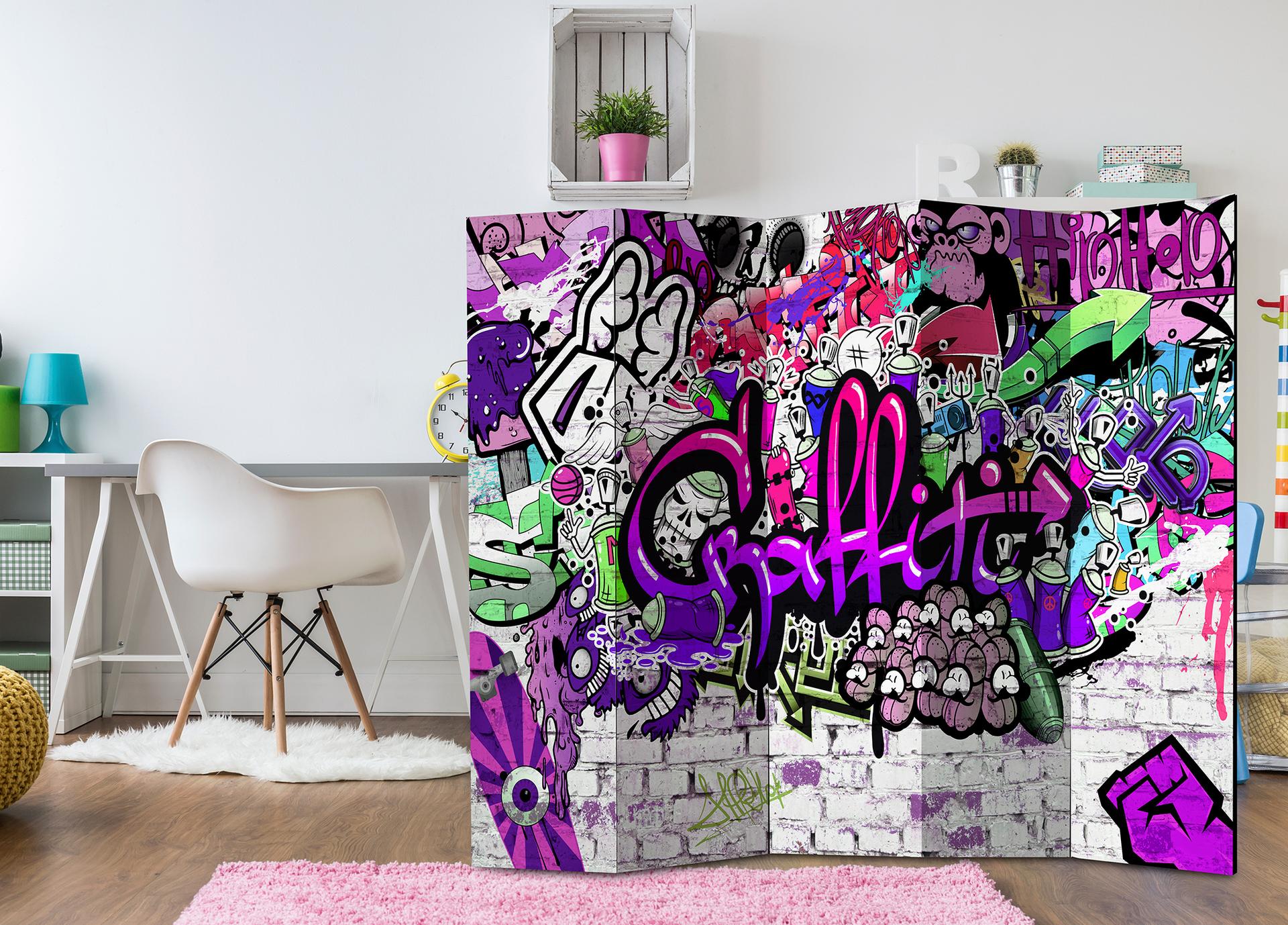 Divisorio - Graffiti viola, 5 pezzi - 225x172 cm