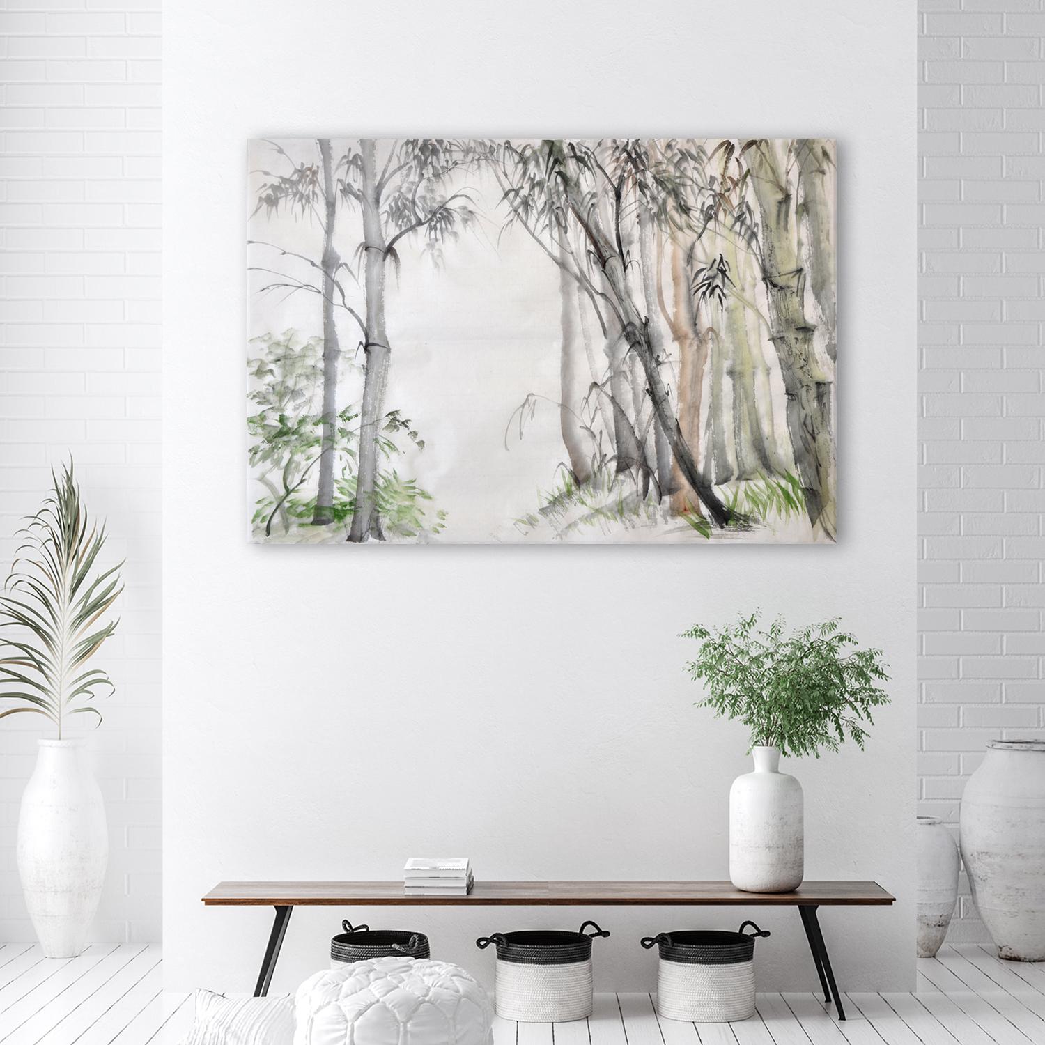 Canvasbillede, Malede grå træer skov