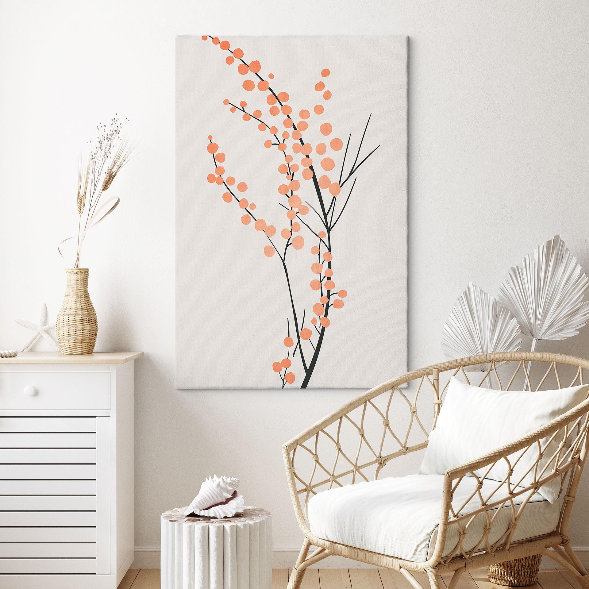 Lærredsprint - Ferskenfarvede kirsebærblomster - Kubistika