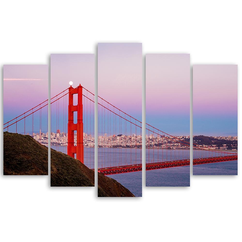 Canvasdoek 5 stuks, Golden Gate Bridge Panorama