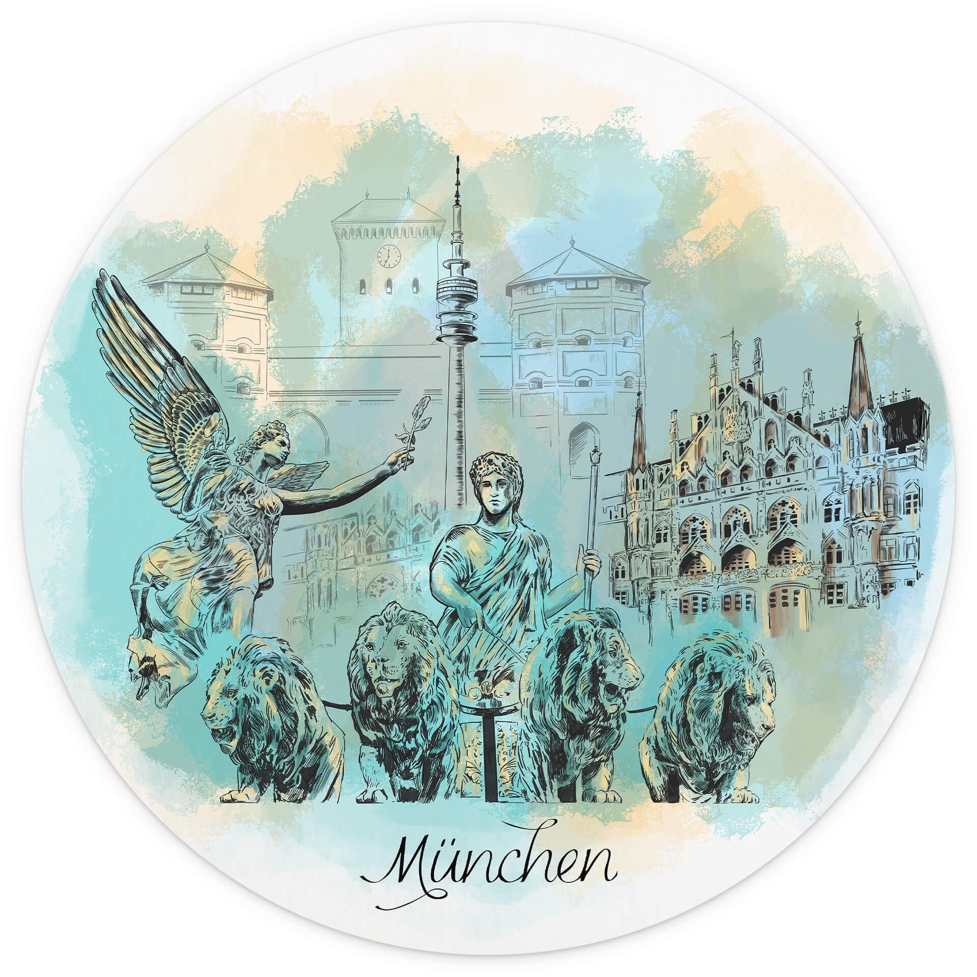 Behangcirkel Love your City - Munchen, Duitsland - vliesbehang/zelfklevend vliesbehang