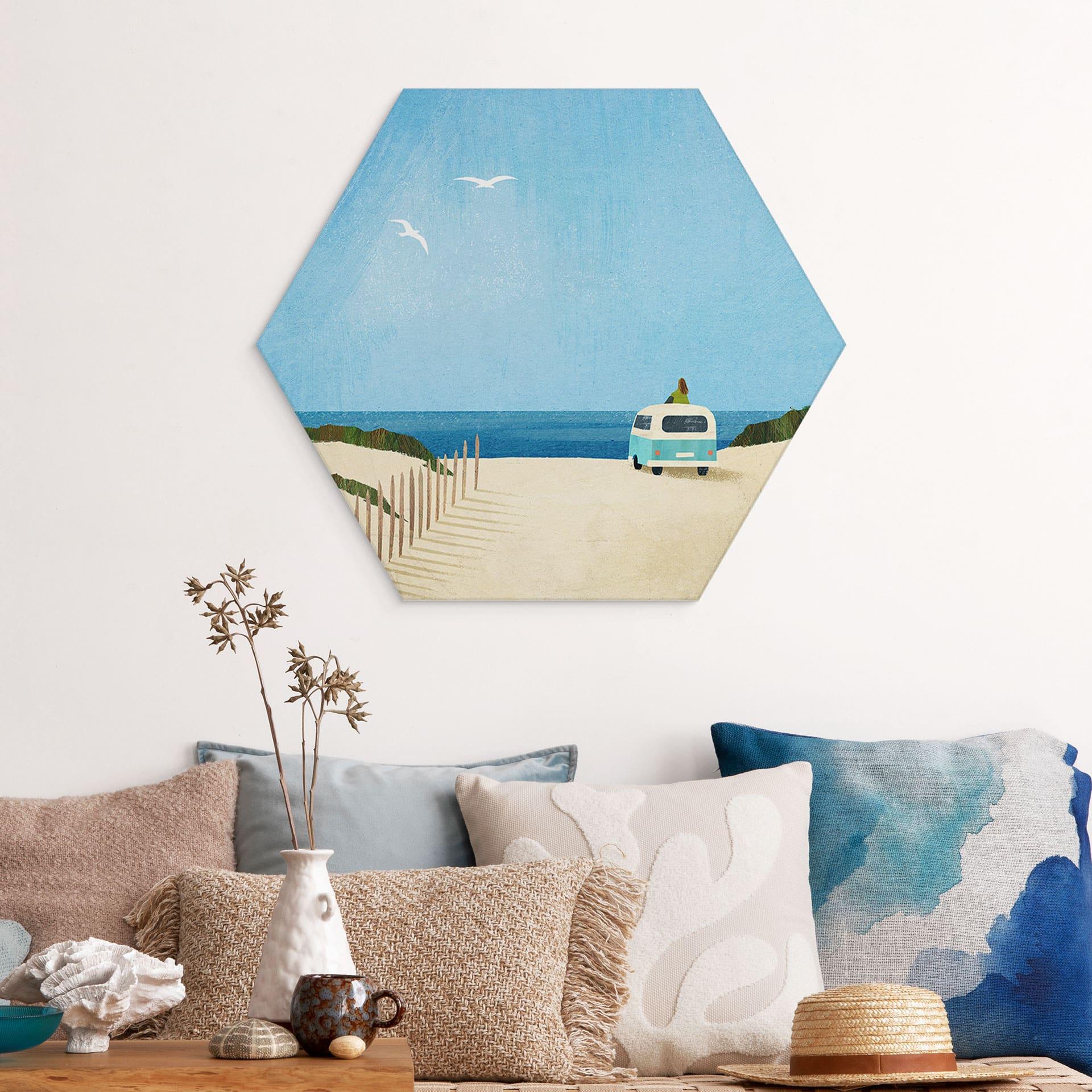 Hexagon Dibond Livet i en varevogn - ferie ved havet - Rivers