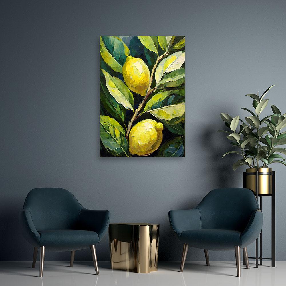 Canvasbillede, citroner akryl håndmalet