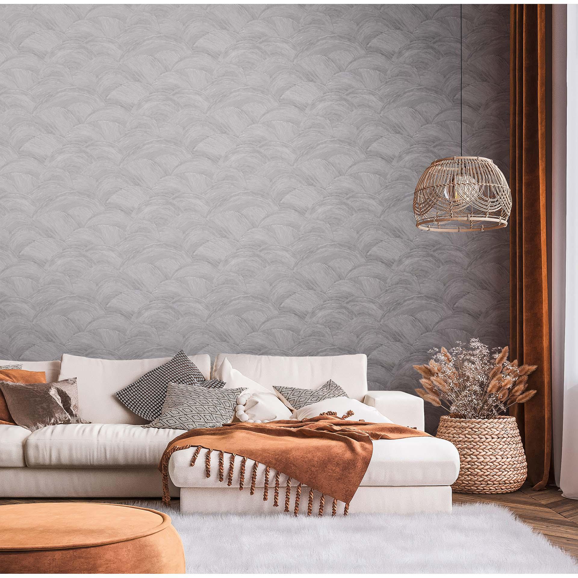 behang grijs, zilver modern vliesbehang golven - design patroon behang voor de woonkamer