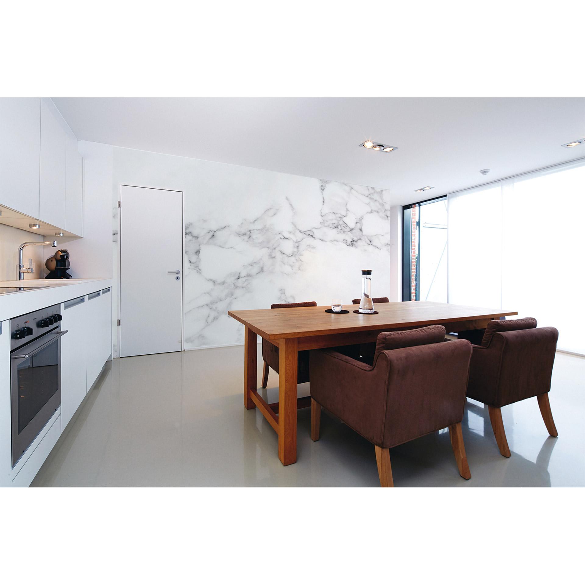 Hvid og grå non-woven tapet Designwalls White Marble stenoptik sort og hvid