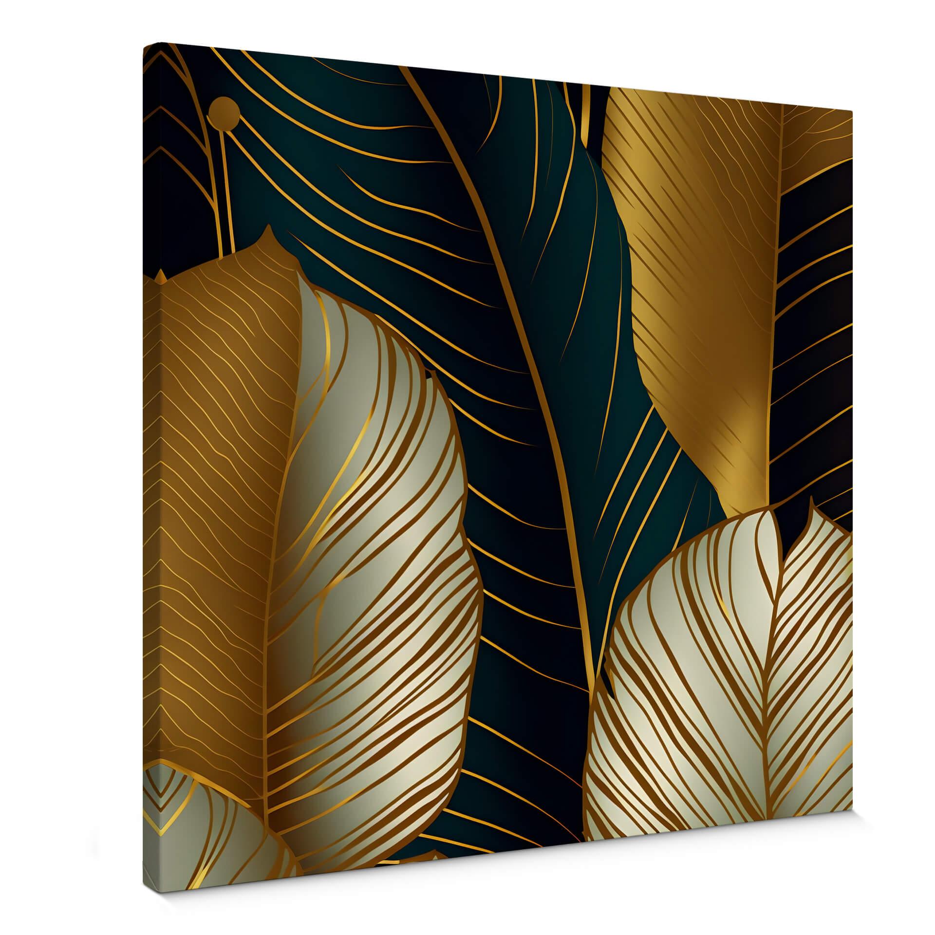 Lienzo abstracto hojas de palmera color oro - Cuadrado