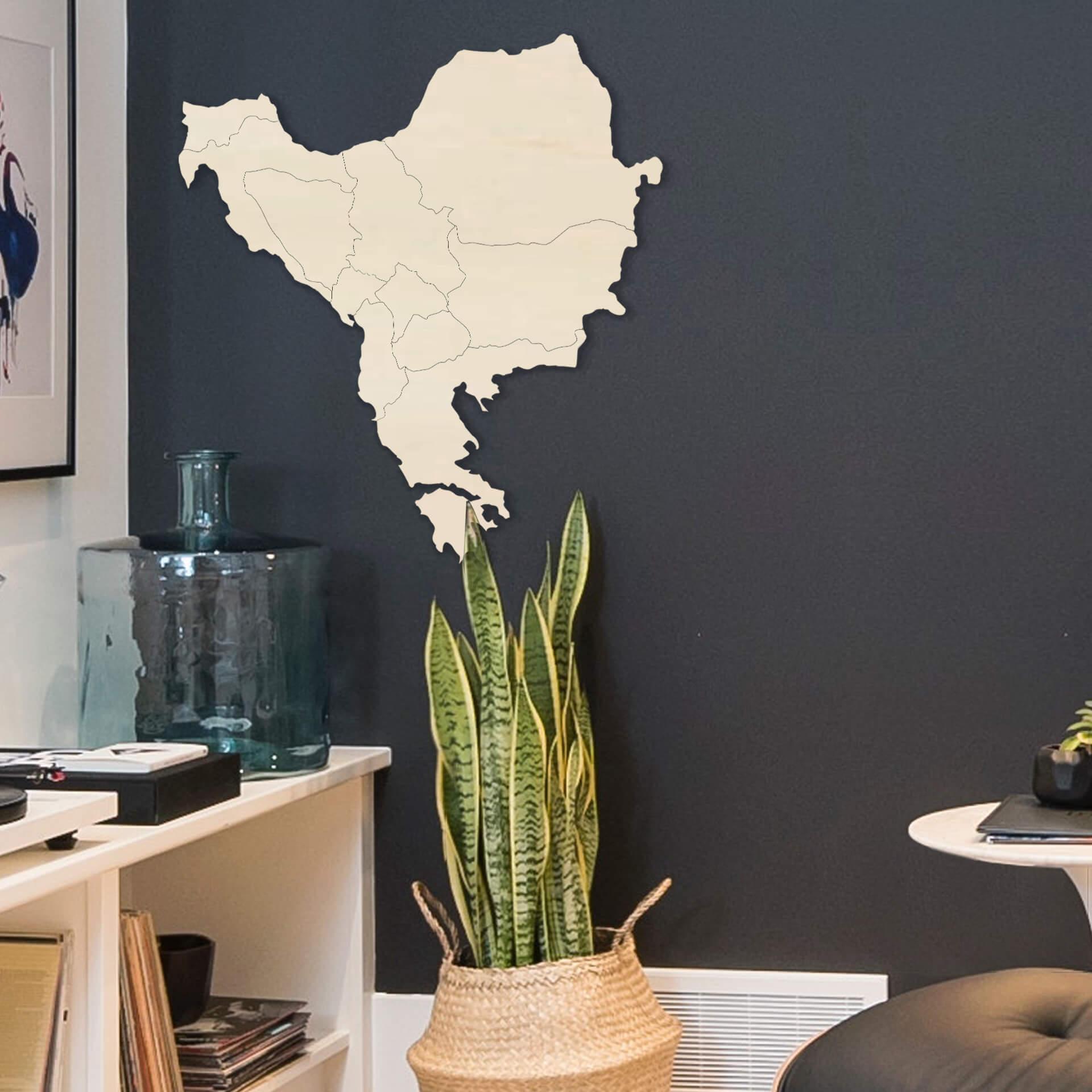 Décoration murale en bois placage peuplier  - Carte des Balcans Europe du sud-est