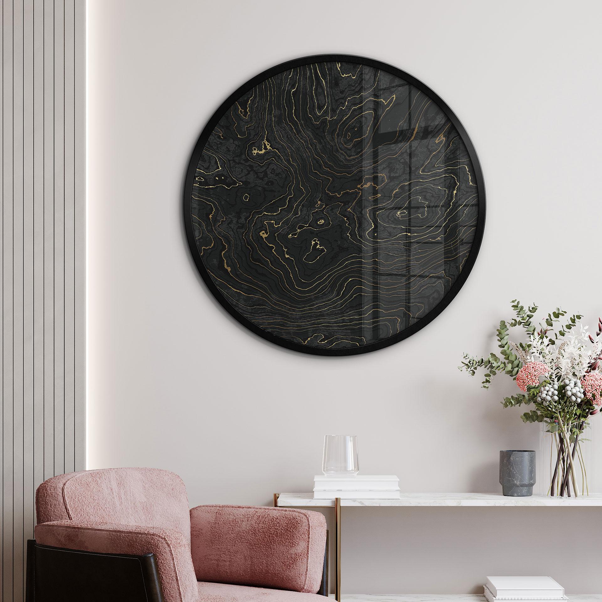 Plakat Abstrakte linjer sort-guld - Amini - Rund