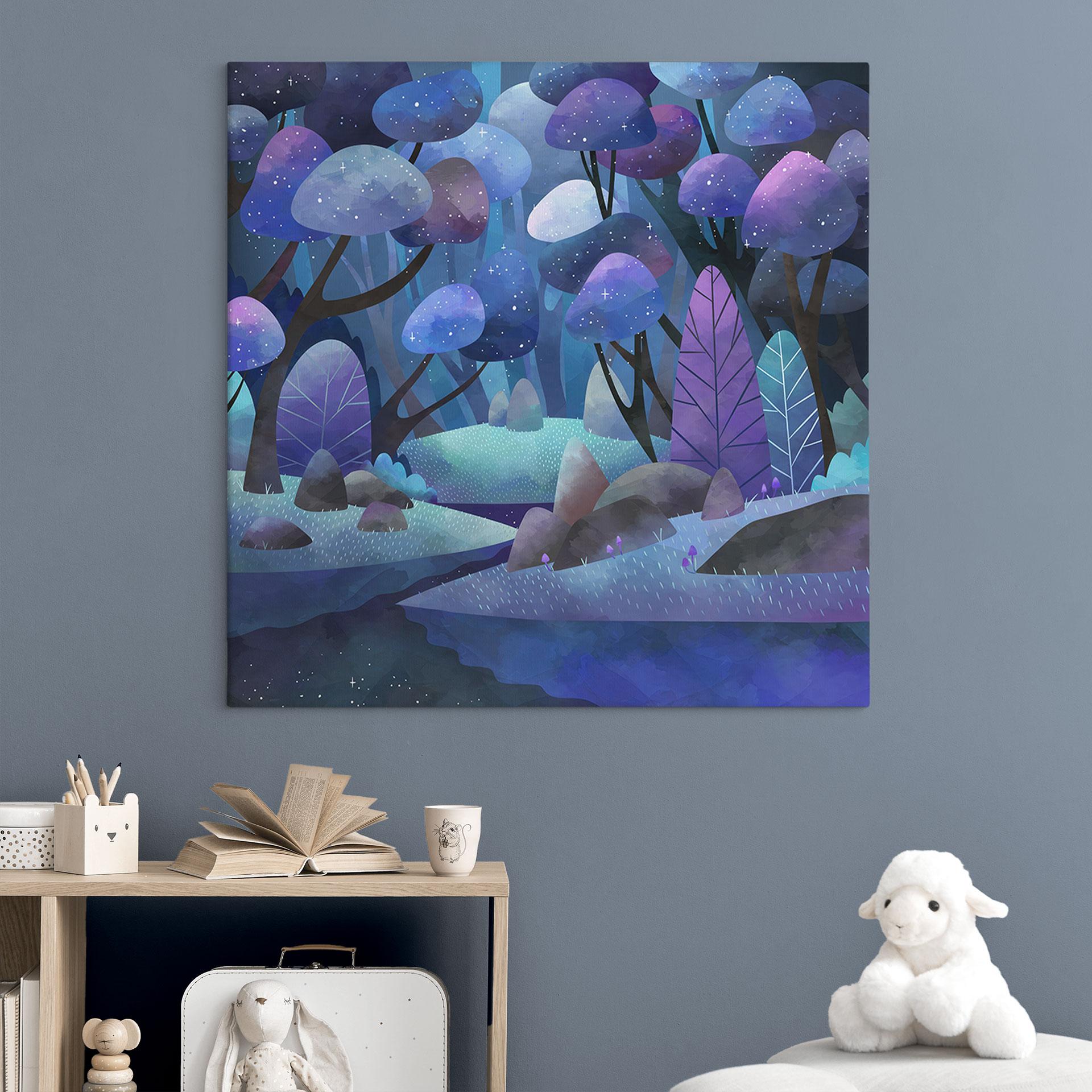 Canvasbillede af den fortryllede skov i midnatsblå - DigitalArtsi