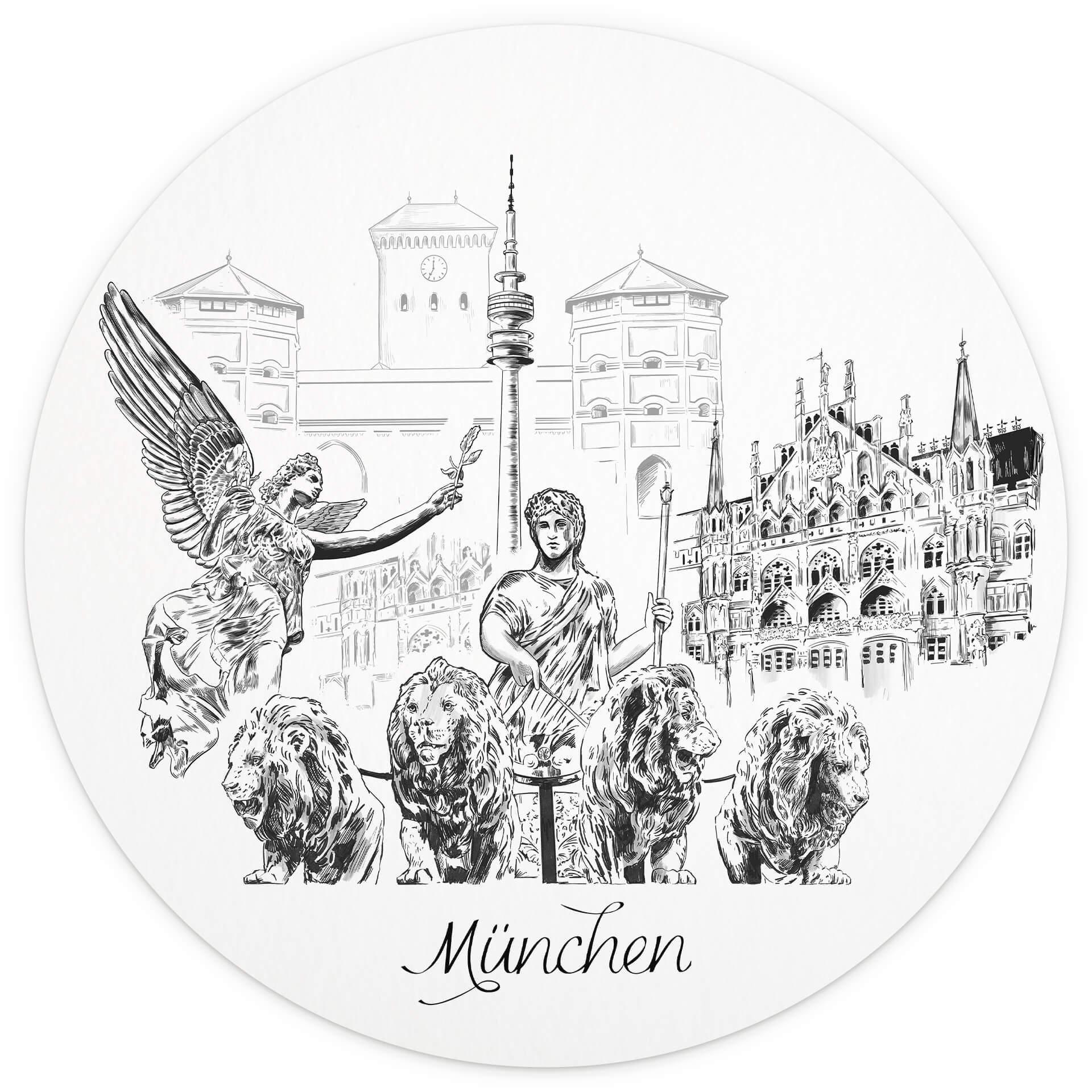 Behangcirkel Love your City - Munchen zwart wit - vliesbehang/zelfklevend vliesbehang