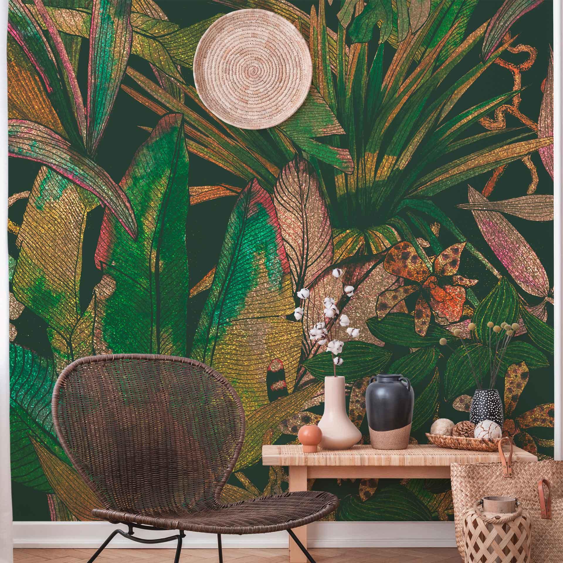 Floral Jungle tapet i grøn gul - non-woven tapet Designwalls 2 - 2,55 x 3,5 m