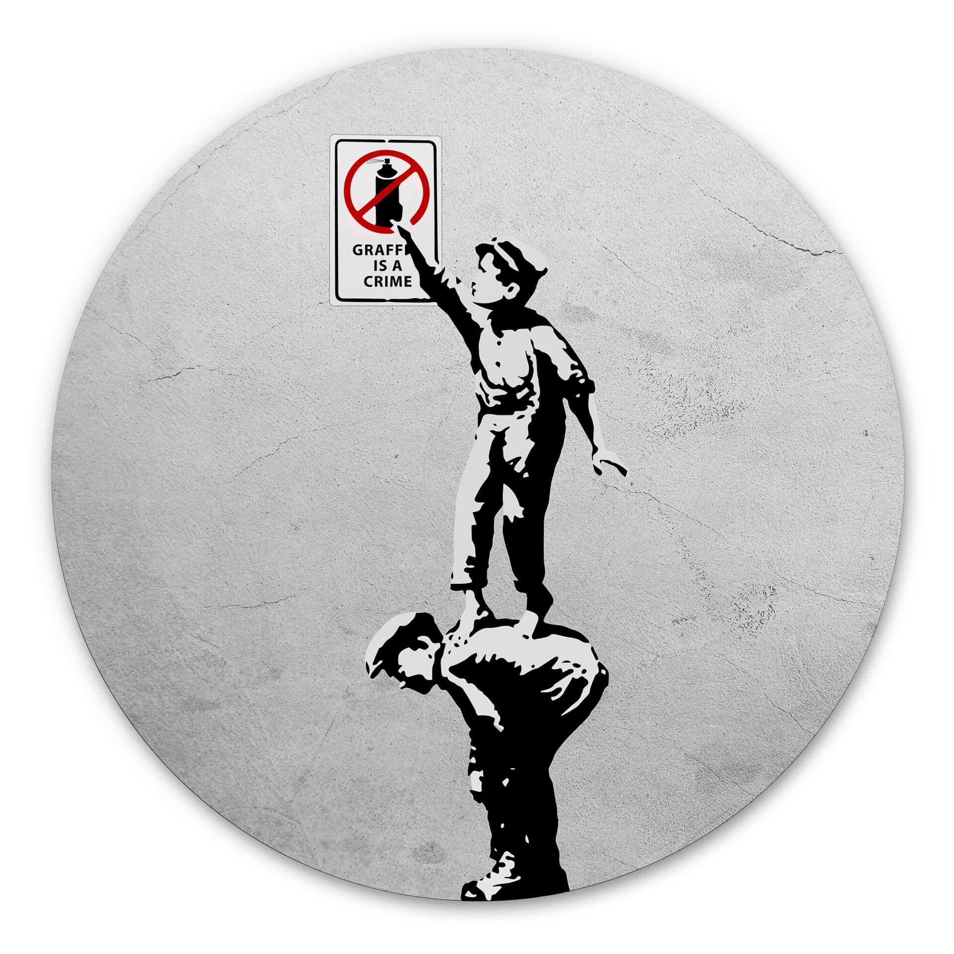 Tableau sur alu-Dibond rond Banksy - Graffiti is a crime
