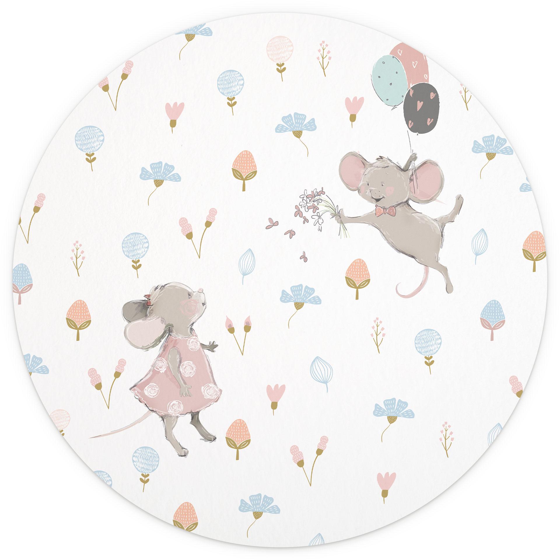 Fotomurale per la camera dei bambini - Topolini con palloncini - UN Designs - Rotondo - carta da par