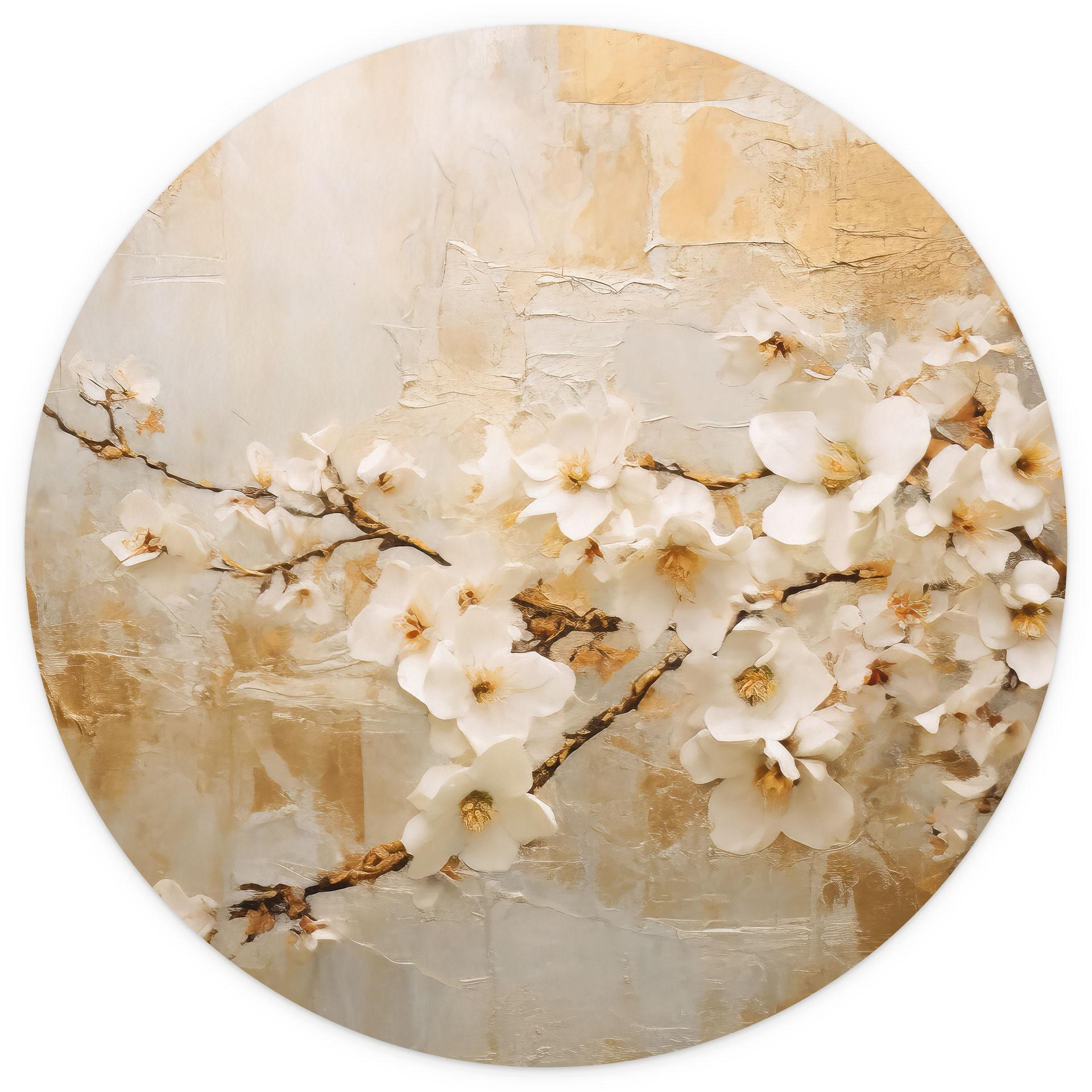 Behangcirkel Tak bloemen op vintage goud - Paksoylu - vliesbehang/zelfklevend vliesbehang