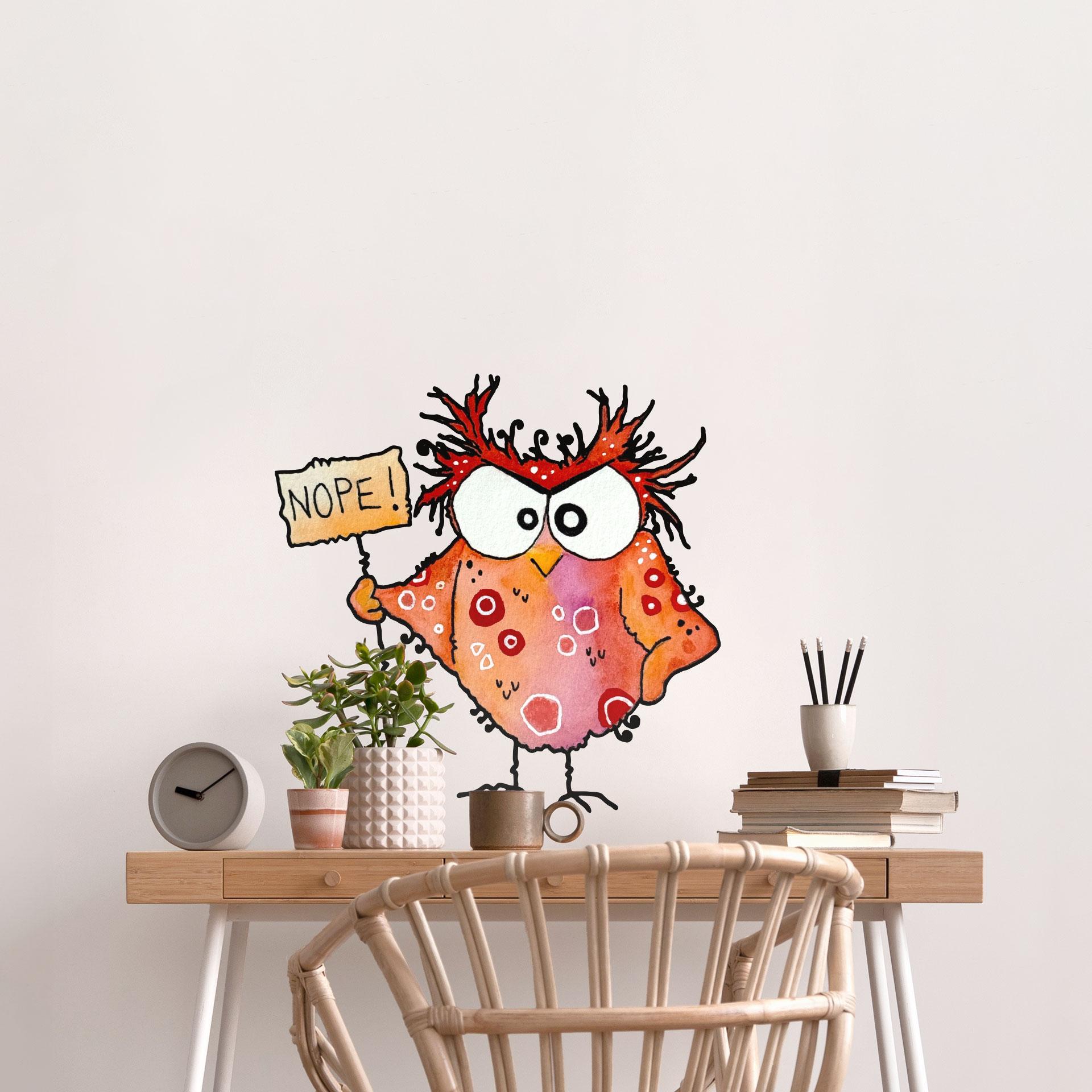 Wandtattoo Lustige Eule mit Nope Schild - Hagenmeyer