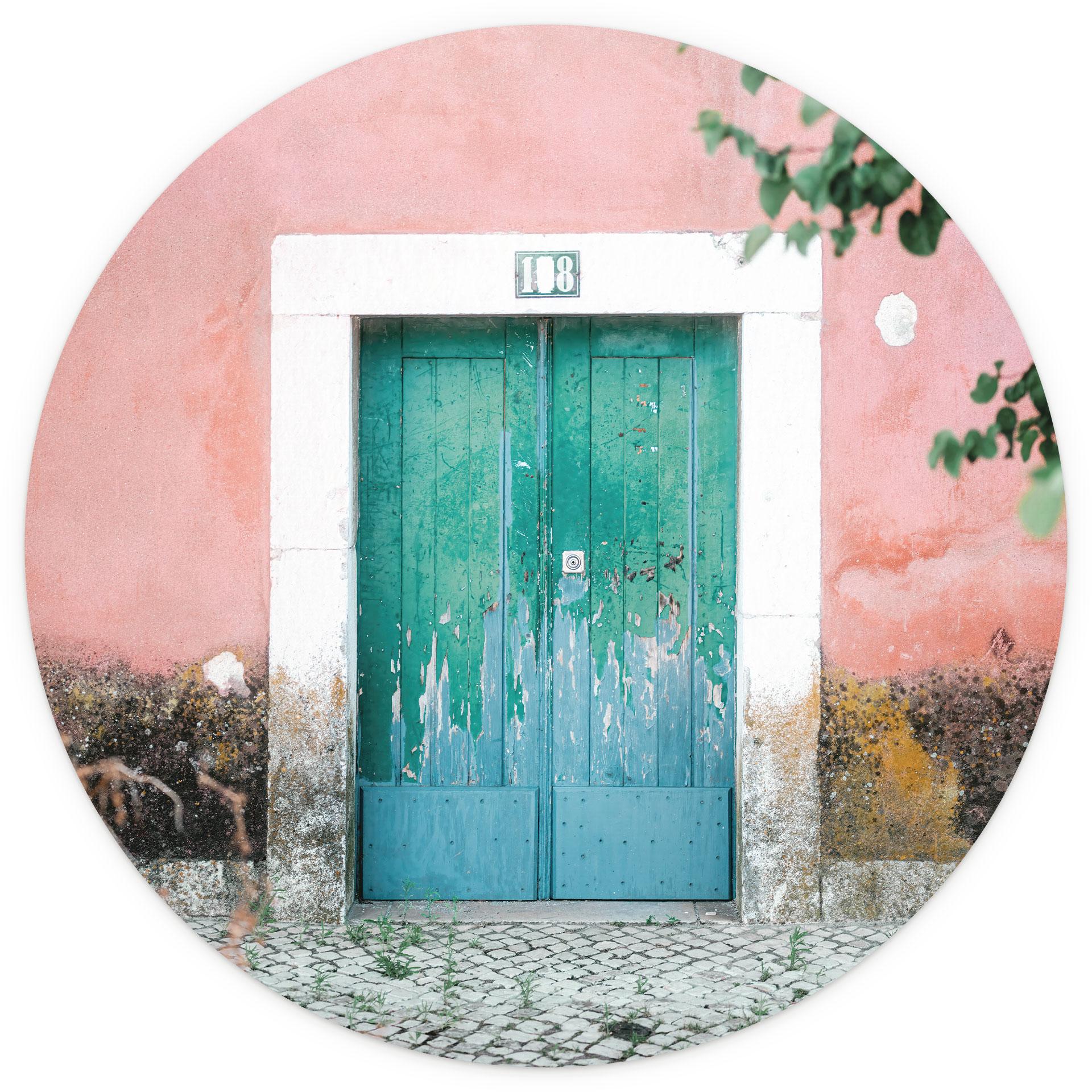 Mediterrane gevel in Lissabon - Zwart - Fotobehang rond - vliesbehang/zelfklevend vliesbehang