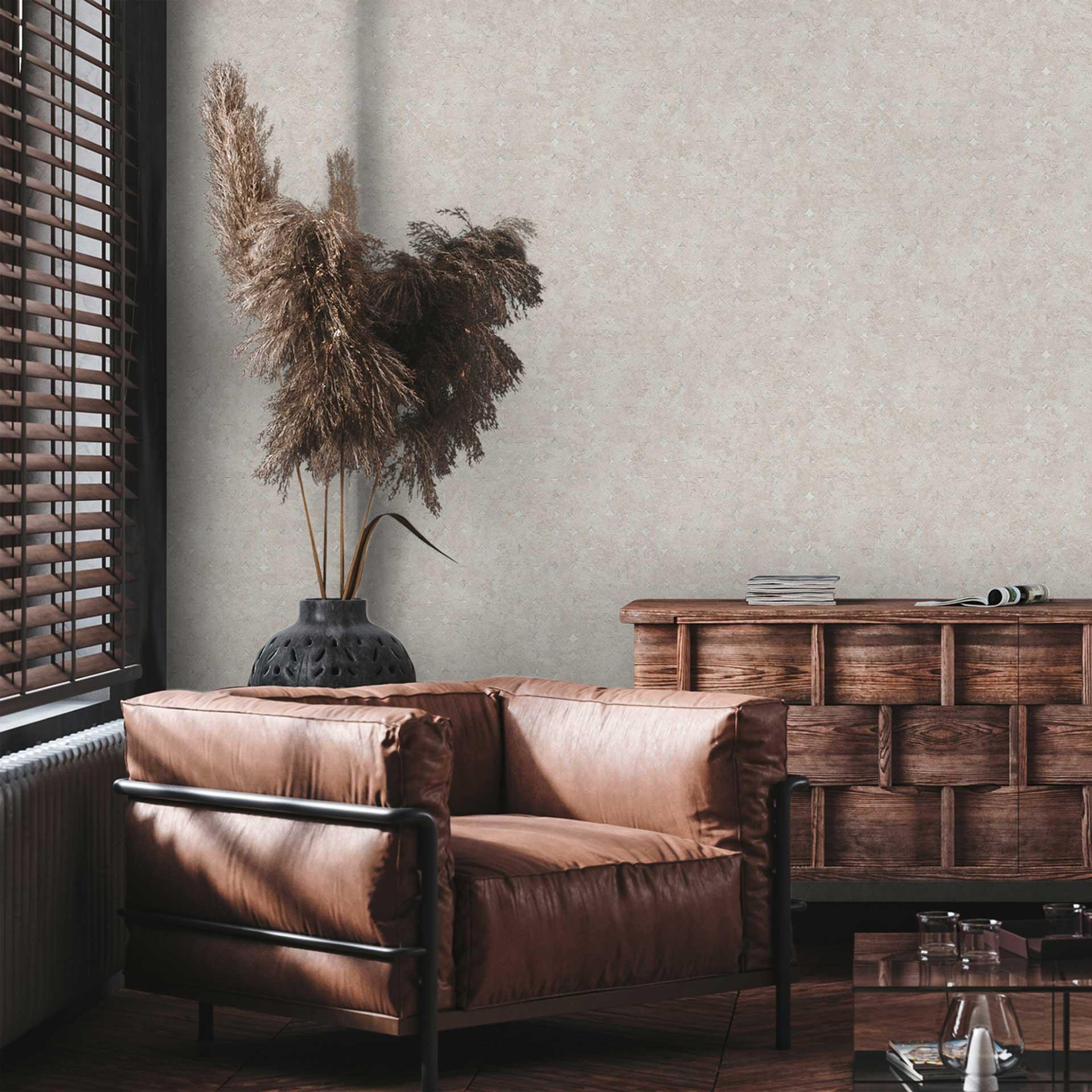 Tapet med geometrisk mønster i creme - fleecetapet med subtil tekstur - naturlig elegance