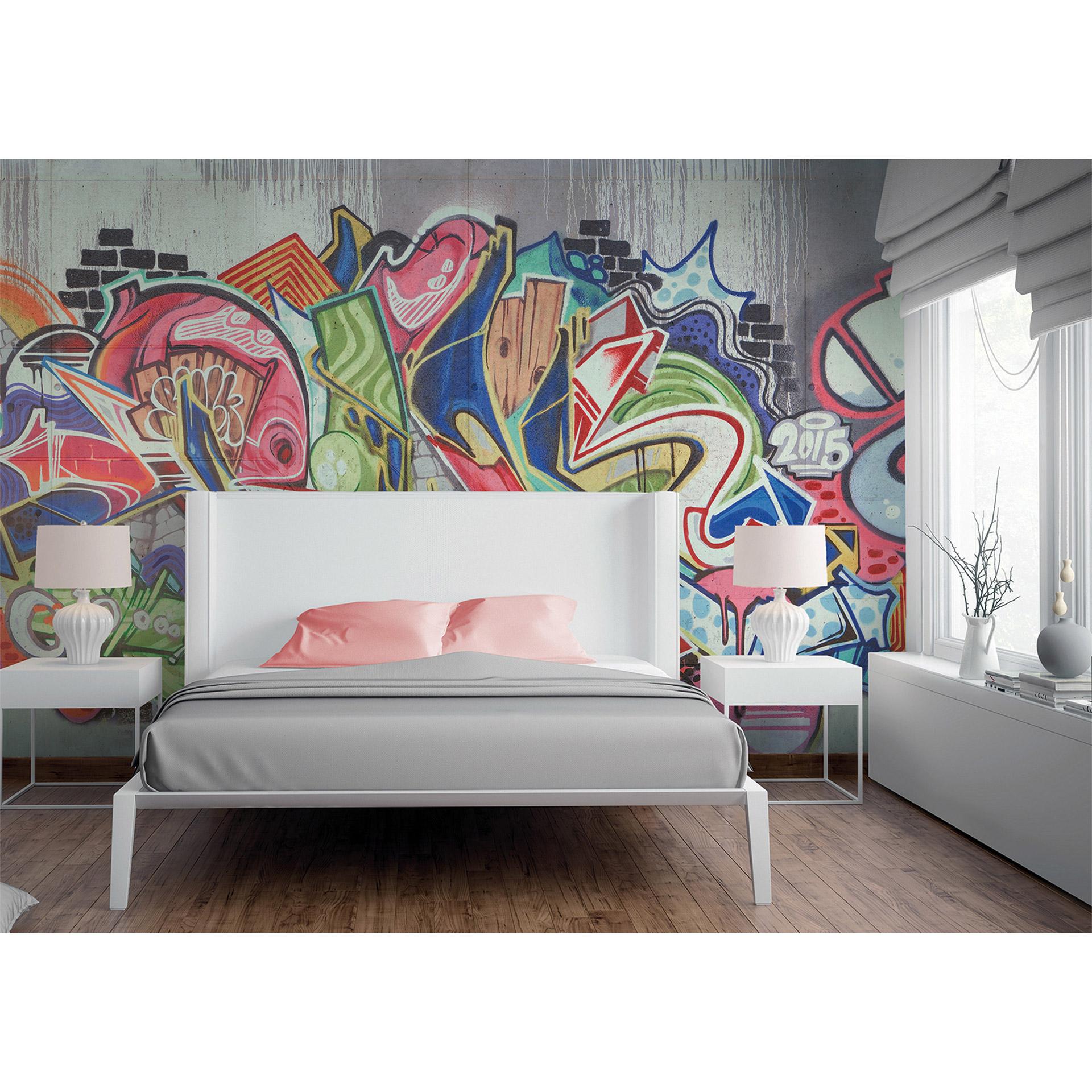 non-woven tapet Graffiti fototapet Designwalls i farverige og grå farverige vægge