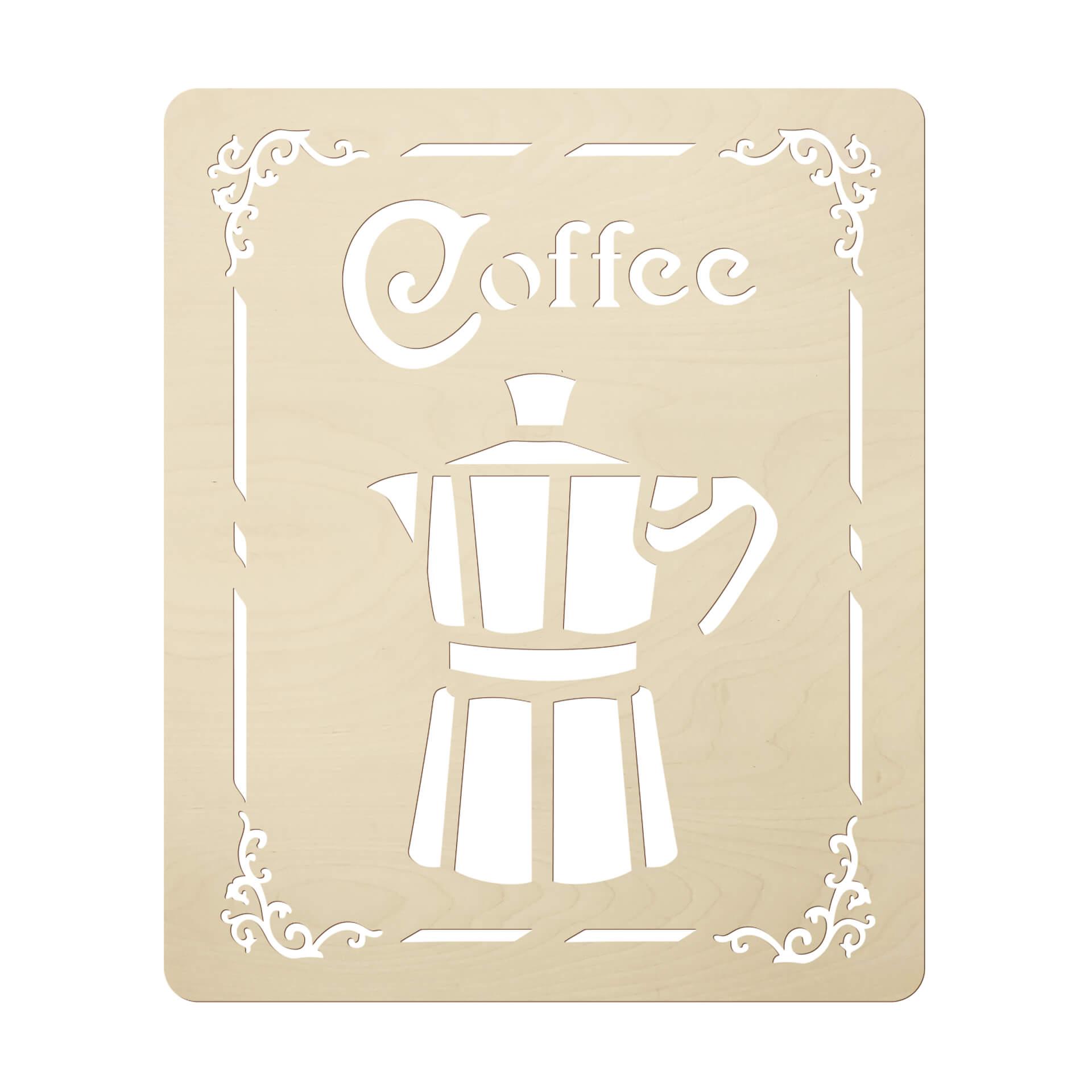 Wanddecoratie Populierenhout Koffie bord - Espresso koffiepot