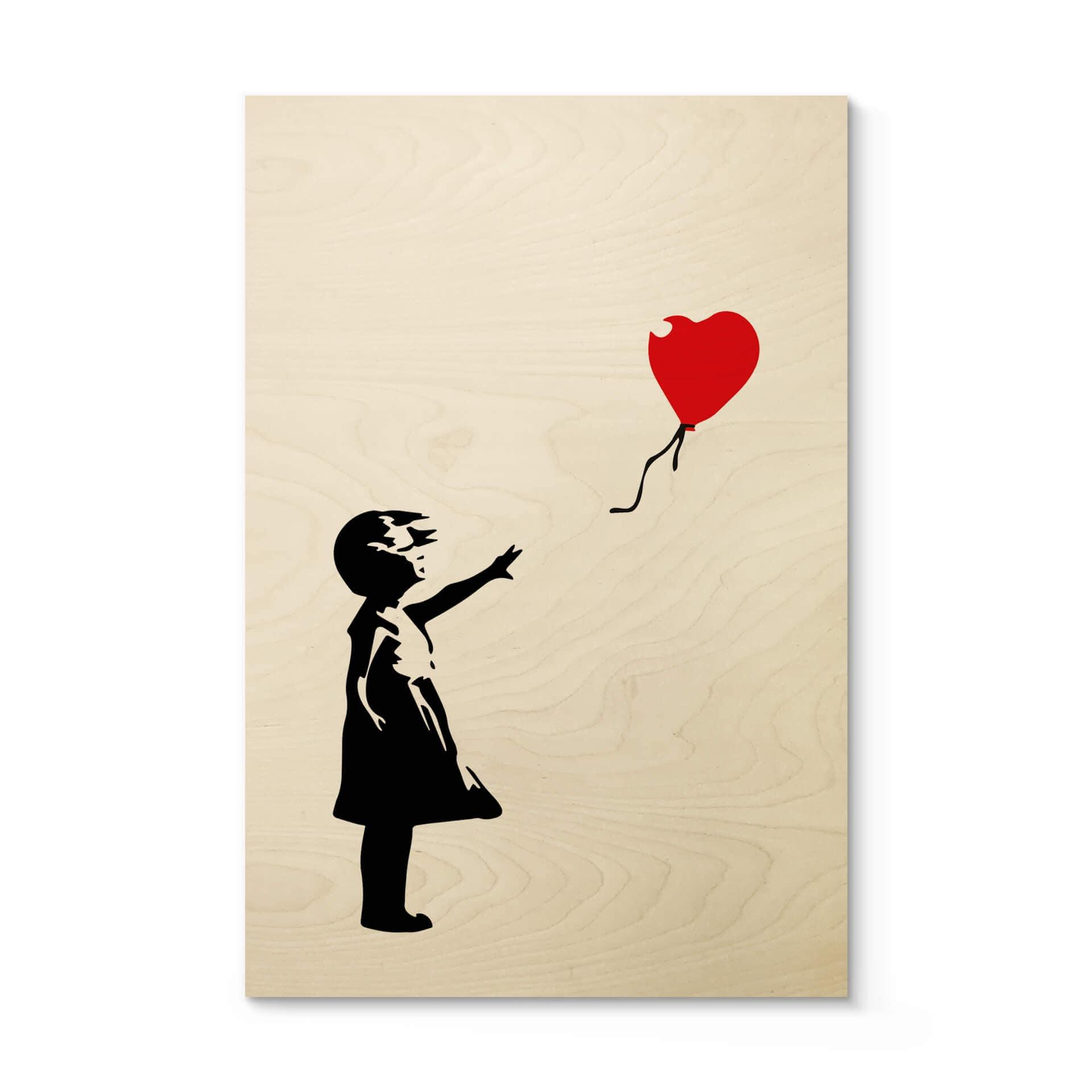 Træbillede Banksy - Girl with the red balloon