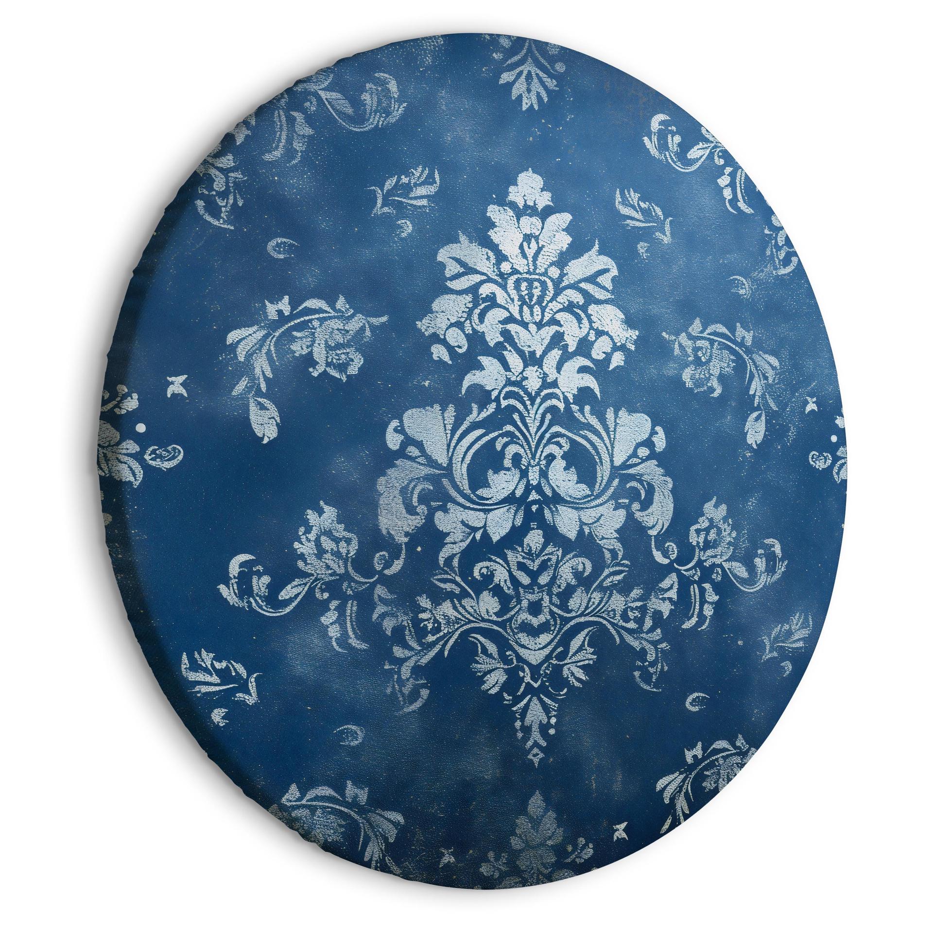 Rundes Leinwandbild Retro Ornament: Dekoratives Motiv in verwaschenem Blau