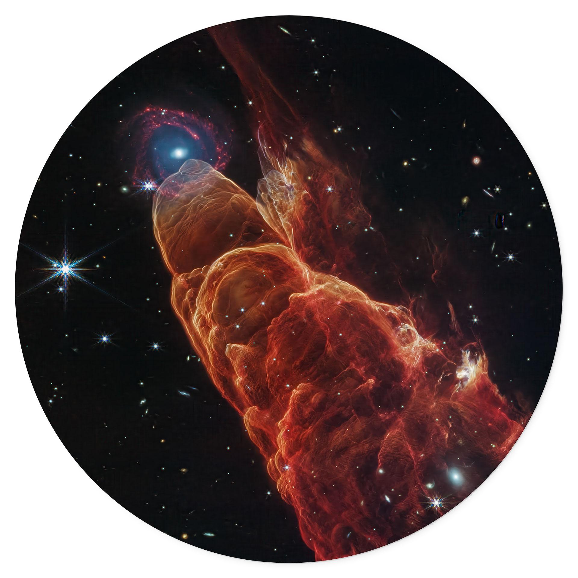 Vinilo decorativo Telescopio James Webb - Torbellino cósmico Herbig Haro 49/50 - Redondo