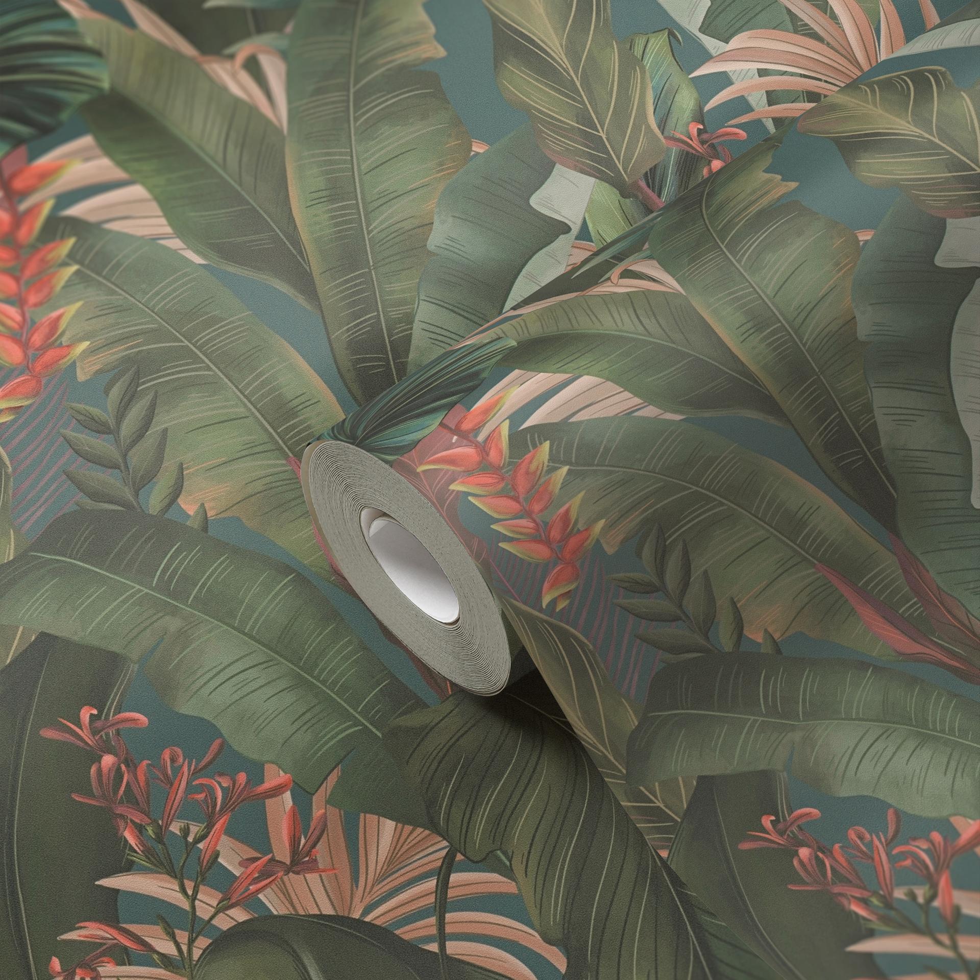 palmbladeren behang blauw groen - bloemen vliesbehang jungle motief