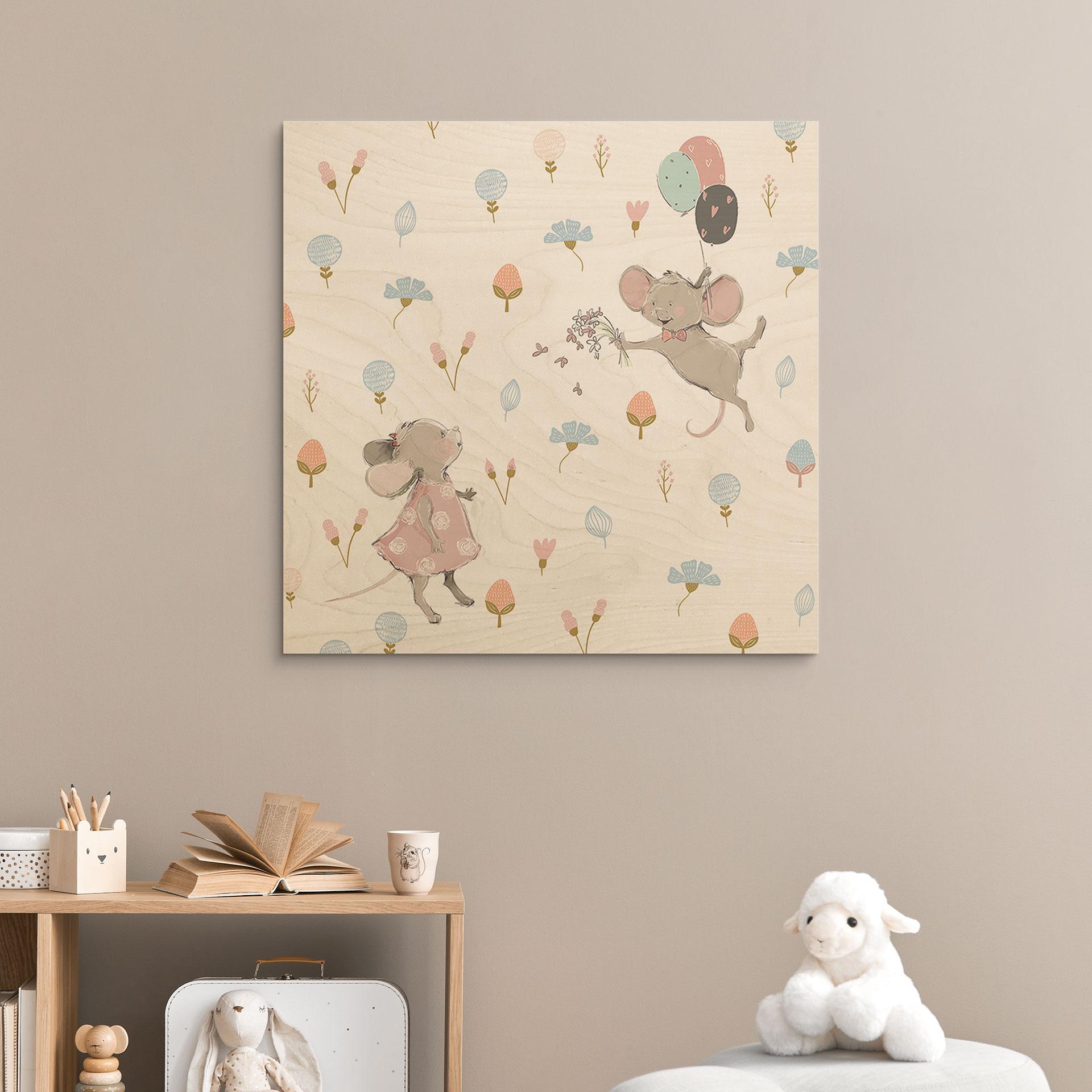 Træplakat Små mus med balloner - UN Designs